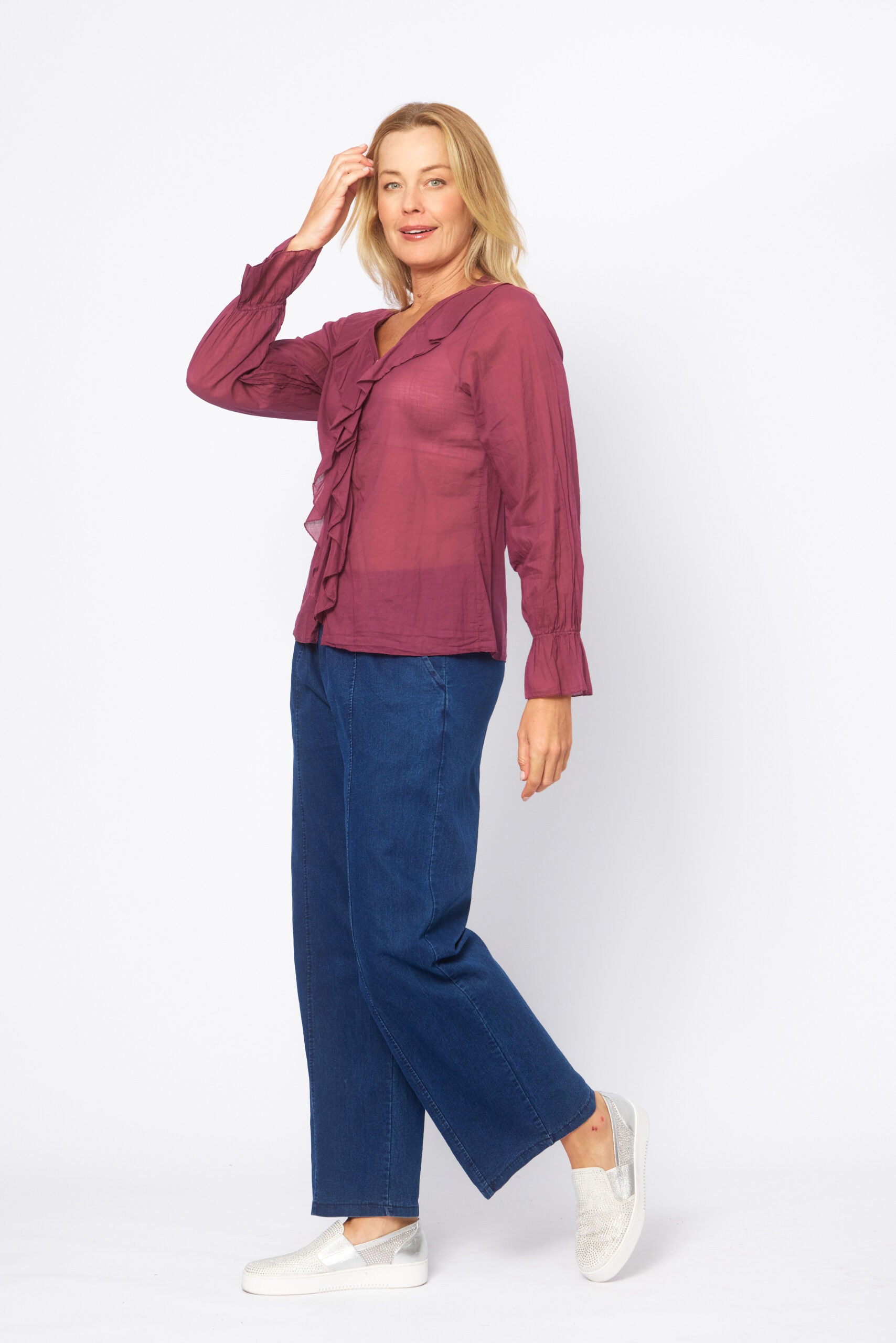 Hot Ice Collection Frill Neckline Top LSS266-112