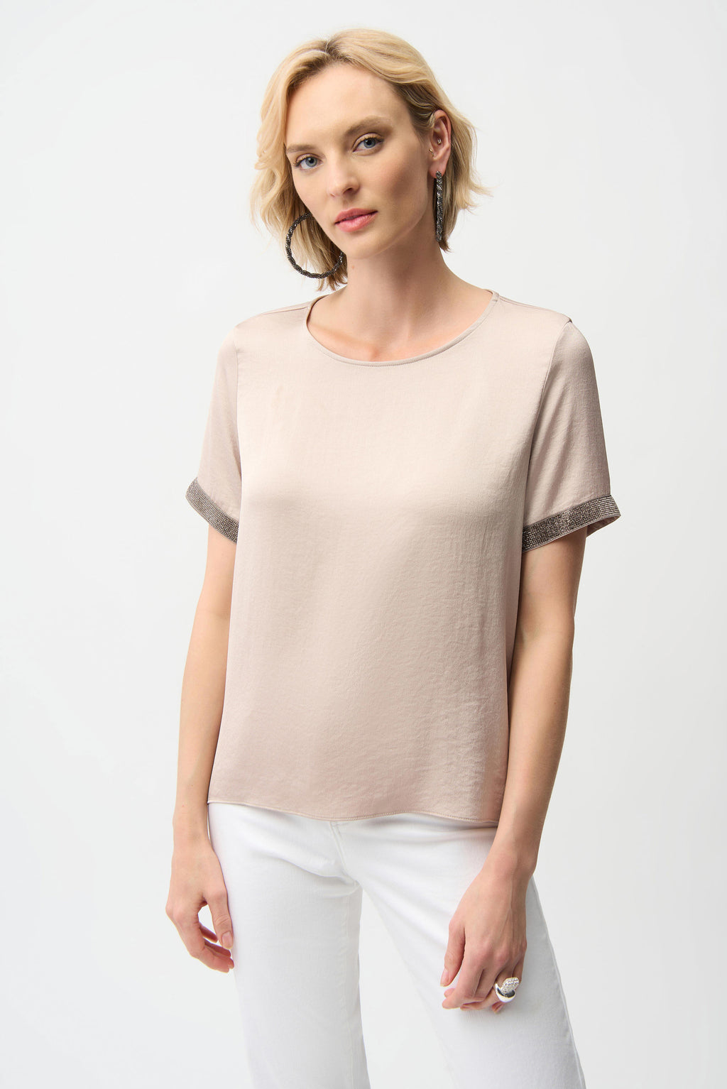 Joseph Ribkoff Recycled Satin Top With Rhinestones detail 261116