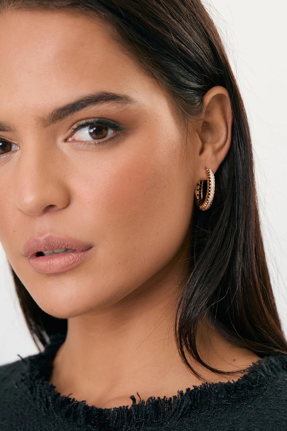 Adorne Diamante Detail Hinged Hoops - Gold AED4164