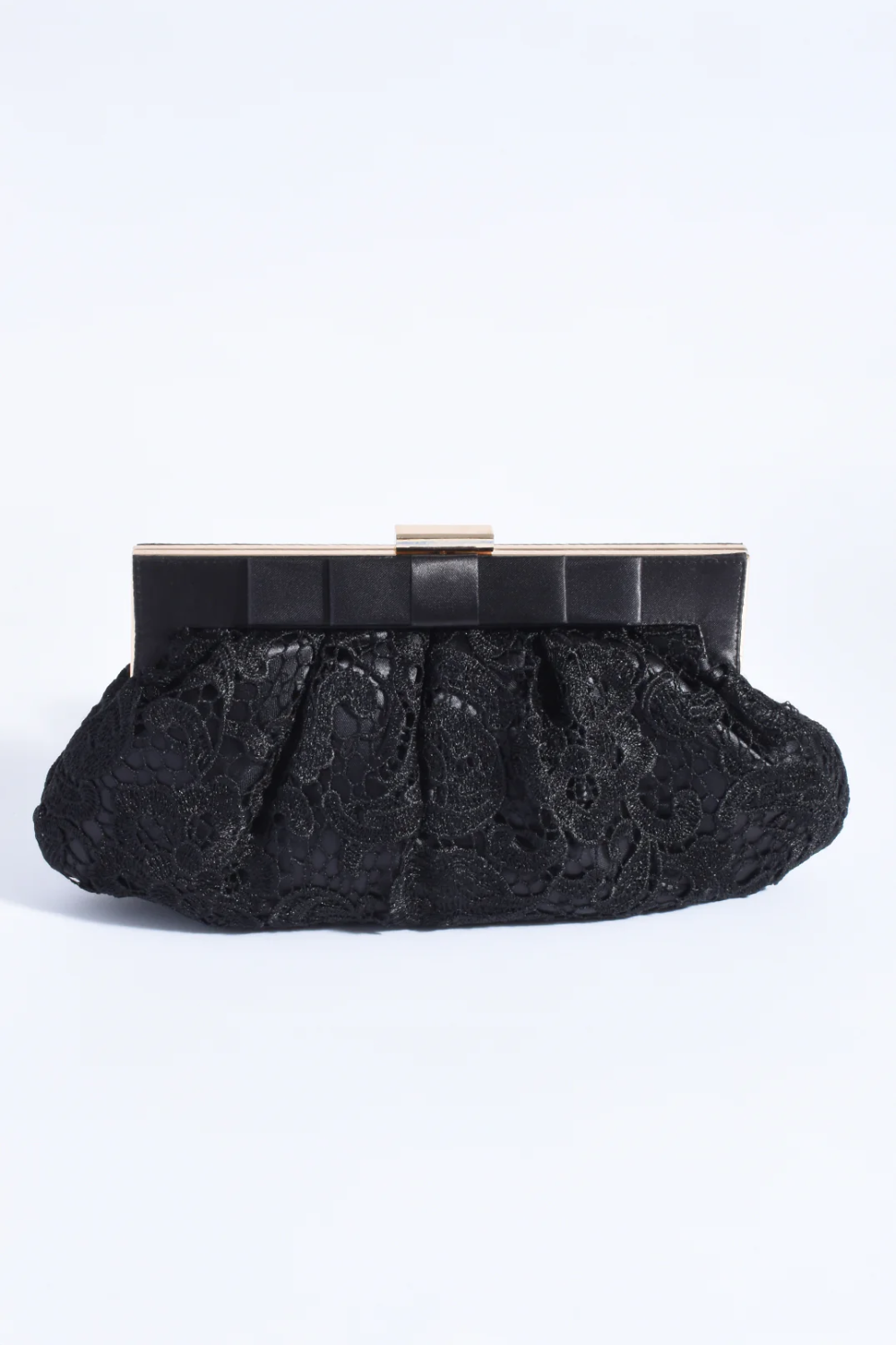 Adorne Brigitta Lace and Bow Clutch - Black AVD1766
