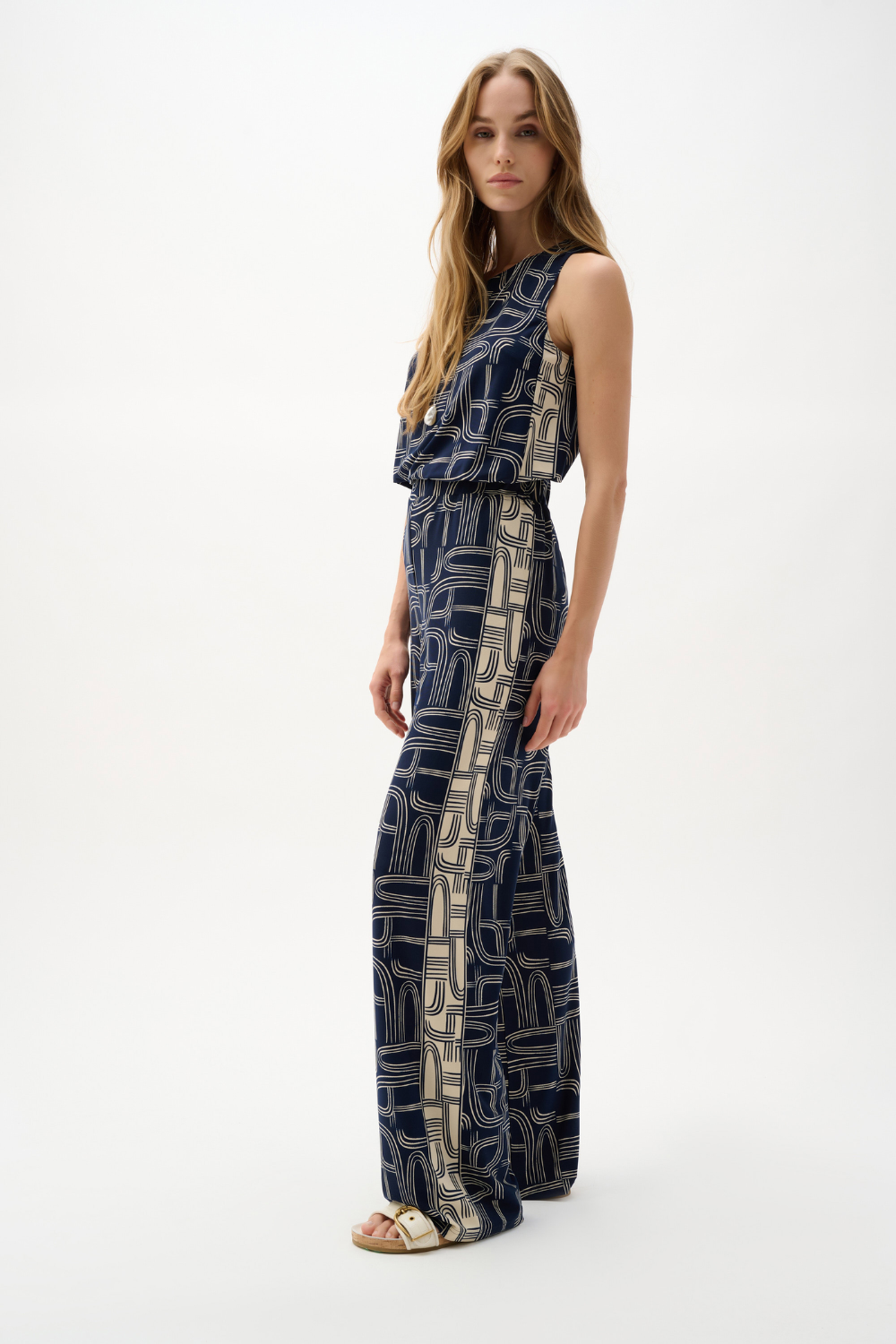 Joseph Ribkoff Silky Knit Geometric Print Wide Leg Pull-On Pants 262106