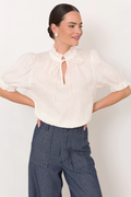 Adorne Sandra Short Sleeve Linen Top - White AJD2294