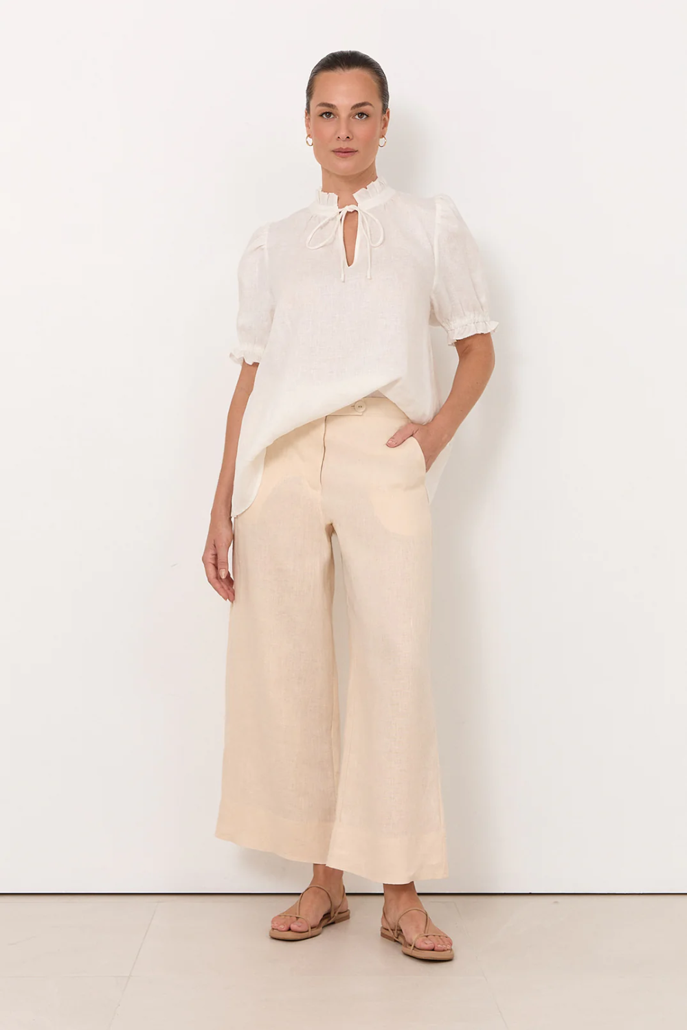 Adorne Agatha Linen Crop Pant - Cream AJD2199