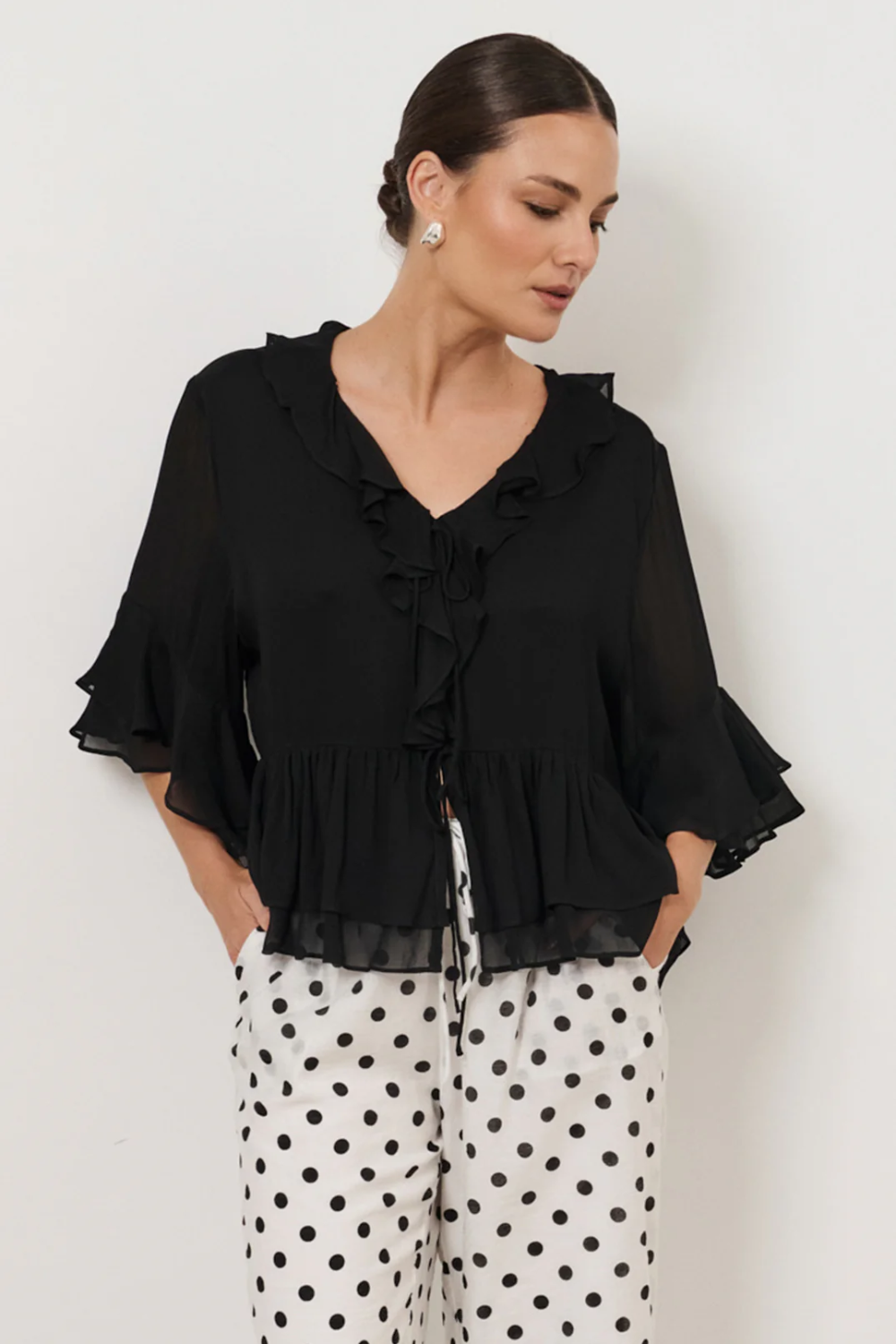 Adorne Fleur Frill Top - Black AJD2206
