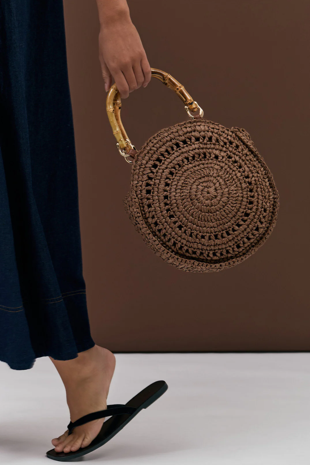 Adorne Gina Round Woven Handbag - Choc AXD1931