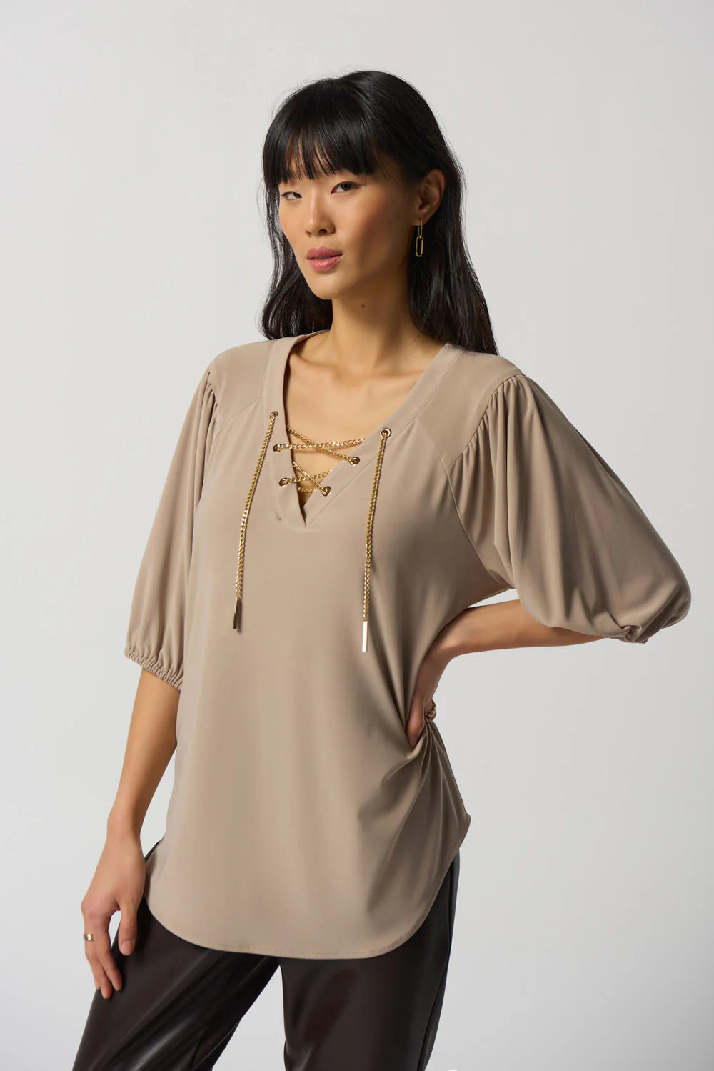 Joseph Ribkoff Chain Detail Puff Sleeve Top 233203