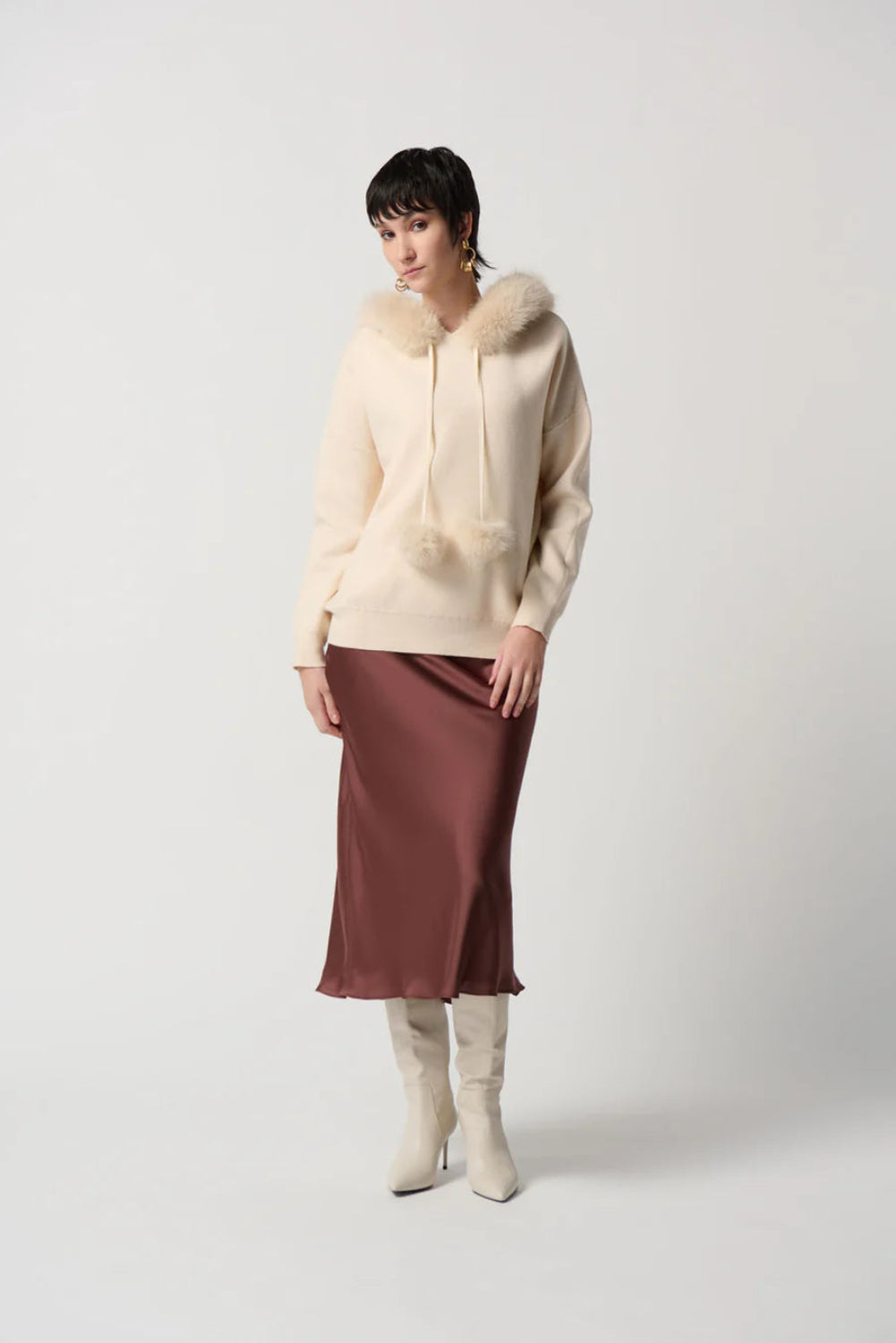 Joseph Ribkoff Satin Flared Skirt With Chiffon Lining 234109