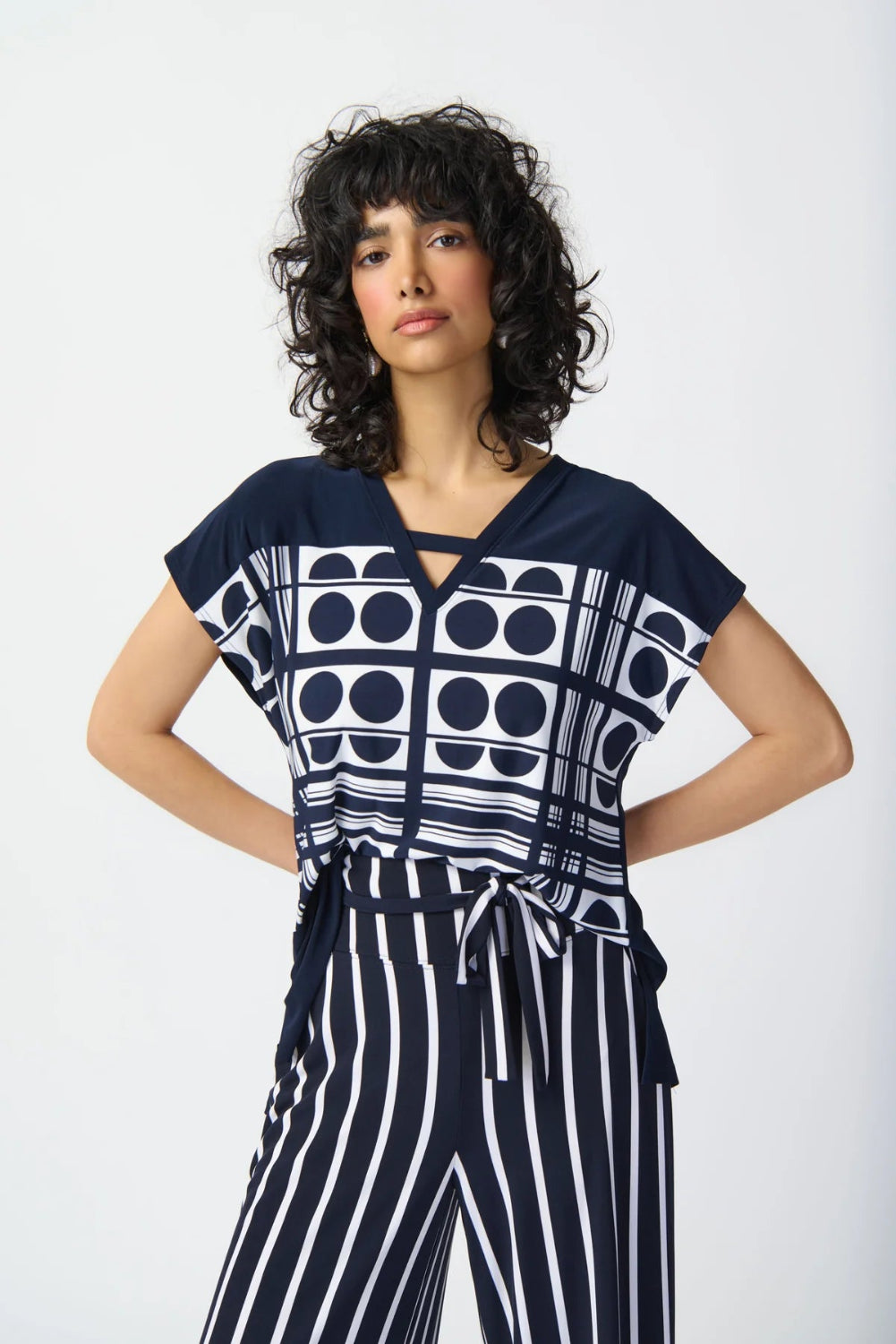 Joseph Ribkoff Geometric Two-tone Top 241117