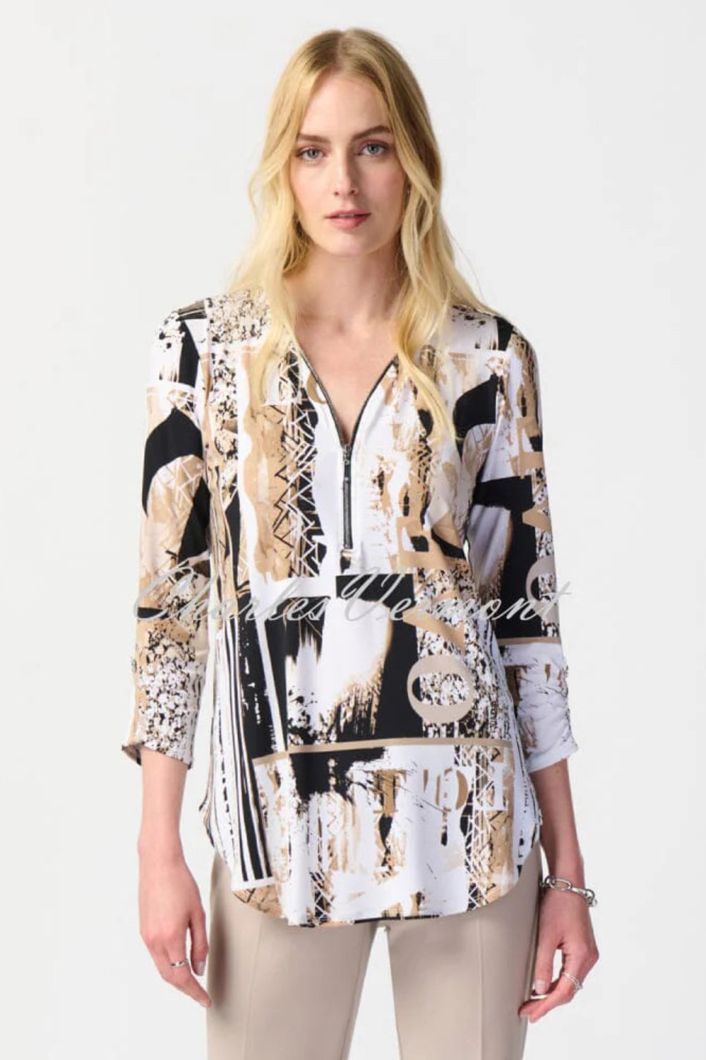 Joseph Ribkoff Abstract Print Zip Tunic Top 241310