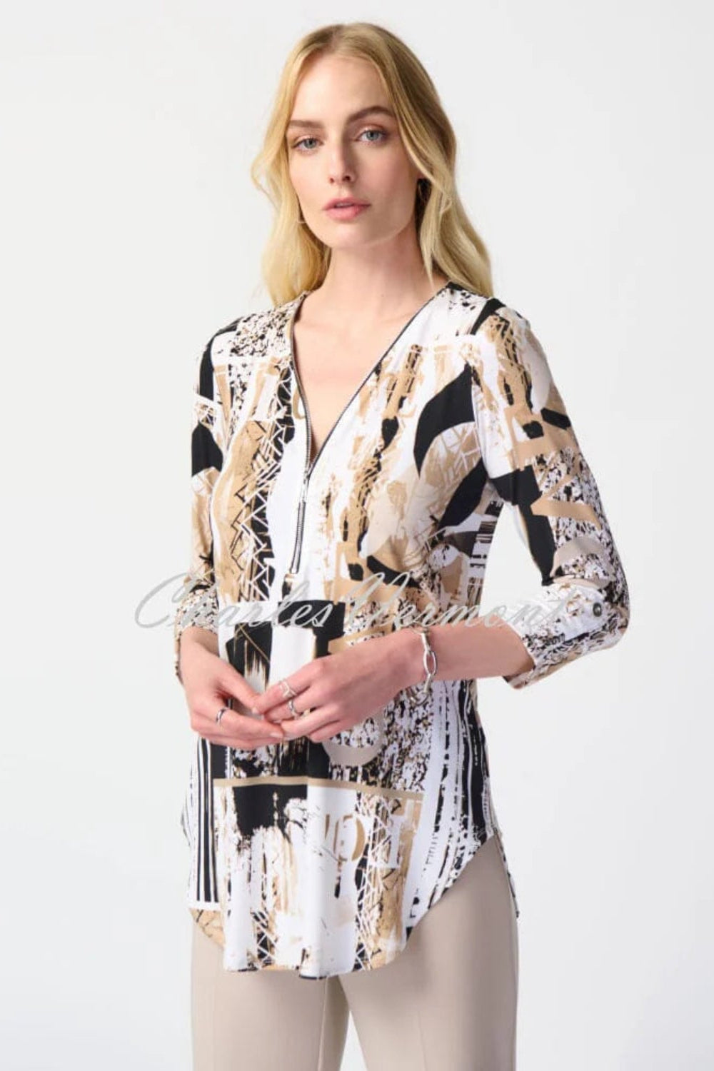 Joseph Ribkoff Abstract Print Zip Tunic Top 241310