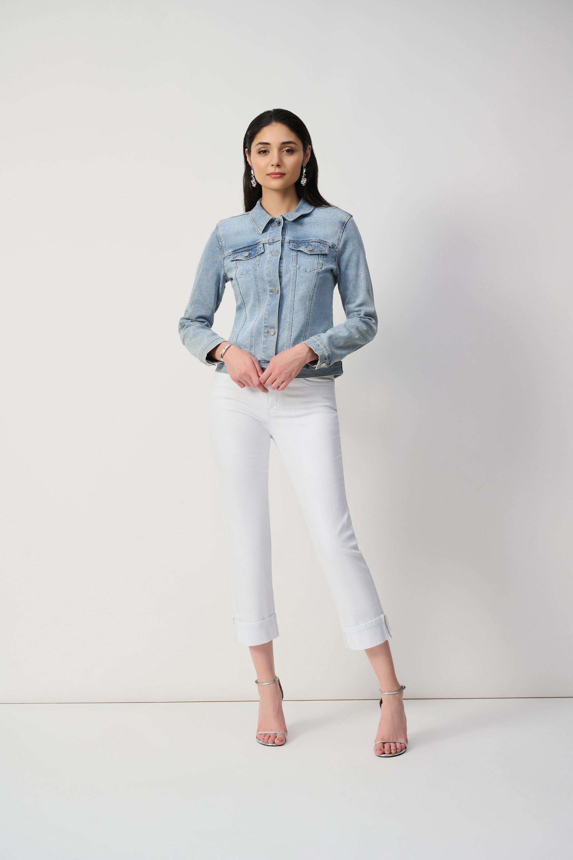 Joseph Ribkoff Fitted Denim Jacket With Allover Rhinestones 241914