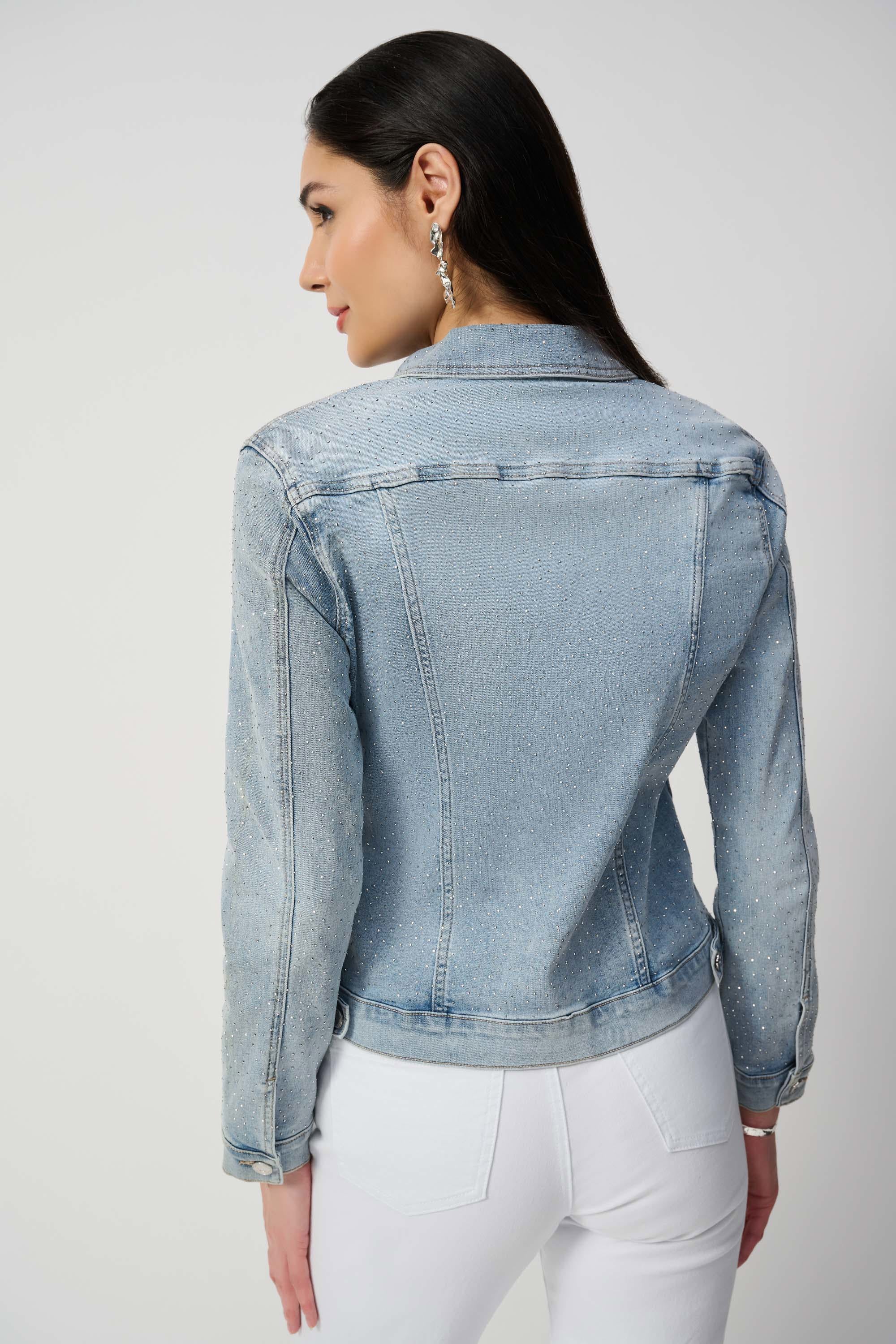 Joseph Ribkoff Fitted Denim Jacket With Allover Rhinestones 241914