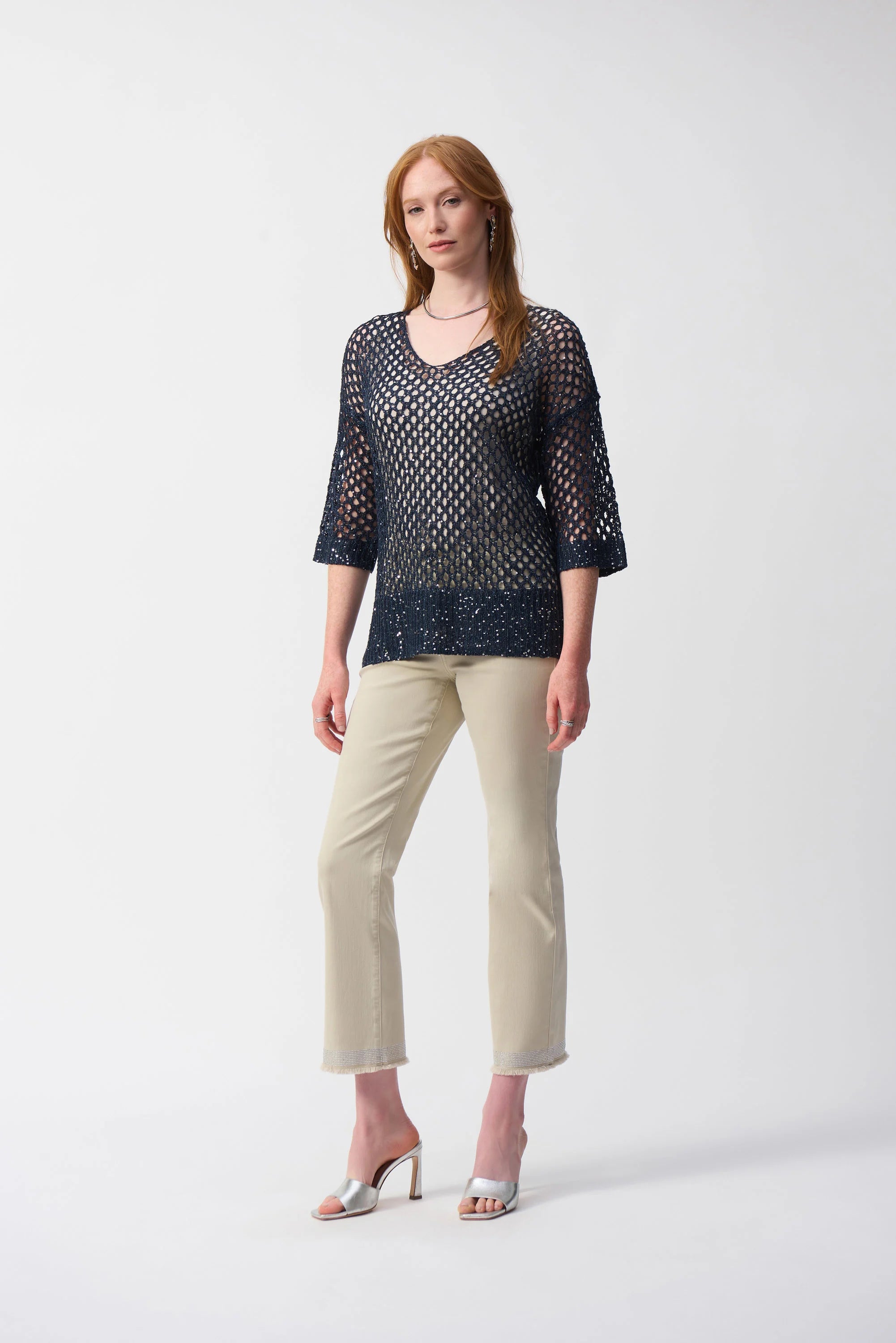 Joseph Ribkoff Open Stitch Sweater with Sequins 241922S25