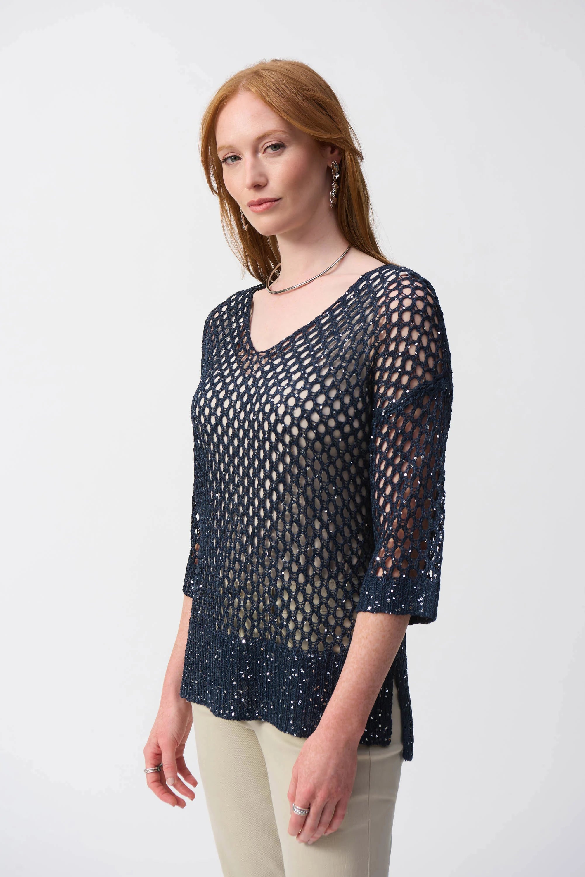 Joseph Ribkoff Open Stitch Sweater with Sequins 241922S25
