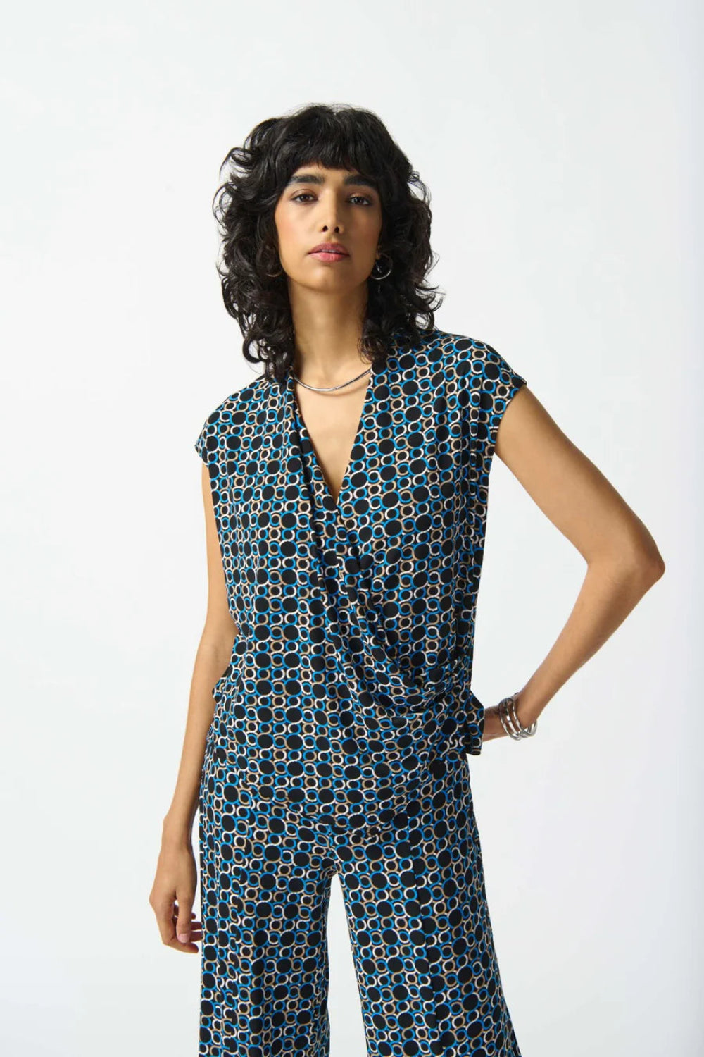 Joseph Ribkoff Black/Multi Geometric Print Wrap Top 242064
