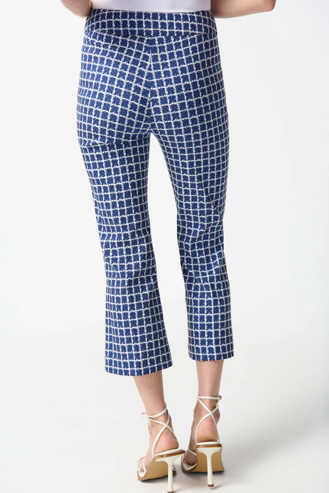Joseph Ribkoff White/Blue Geometric Print Flare Pants 242137