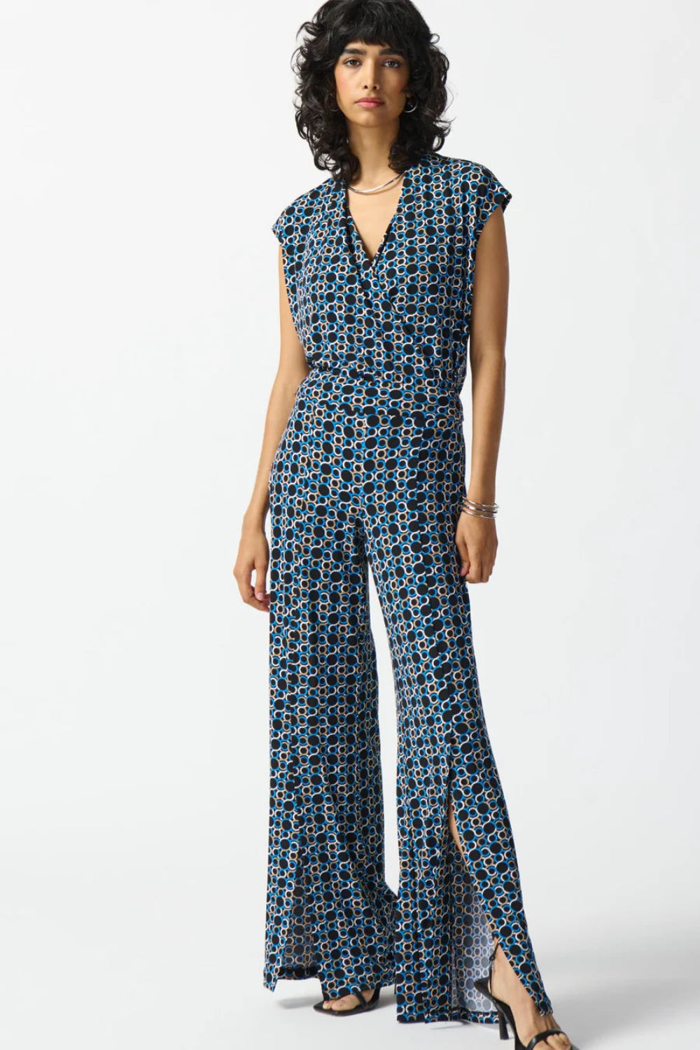 Joseph Ribkoff Black/Multi Geometric Print Wide-Leg Pants 242143