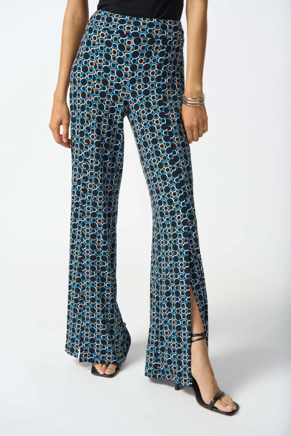 Joseph Ribkoff Black/Multi Geometric Print Wide-Leg Pants 242143