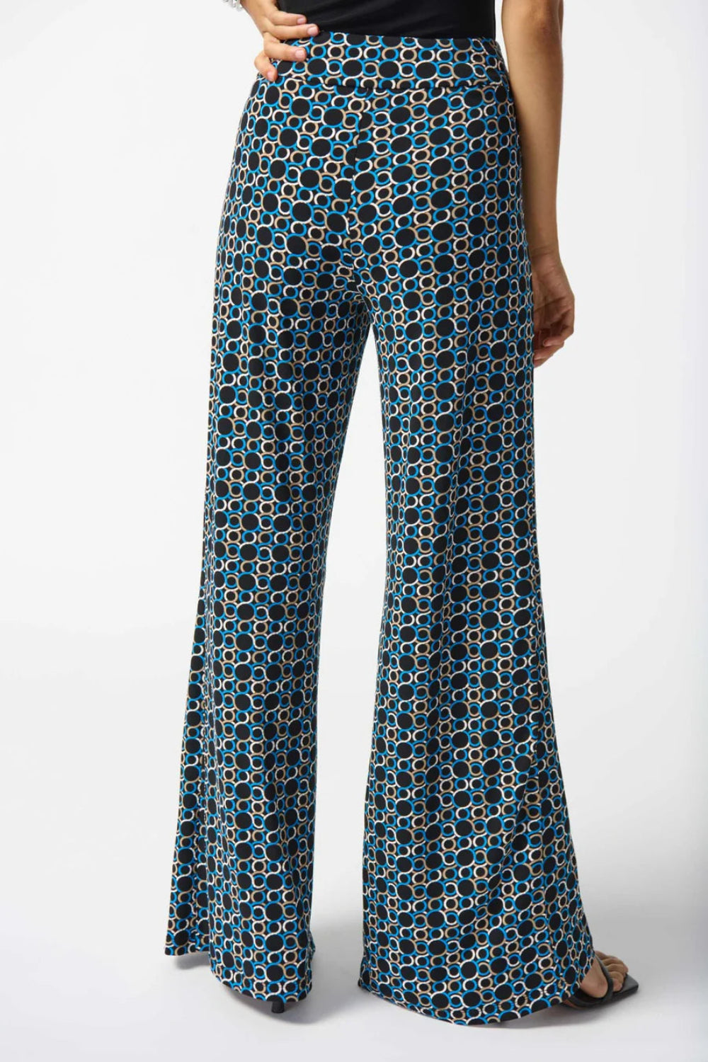 Joseph Ribkoff Black/Multi Geometric Print Wide-Leg Pants 242143