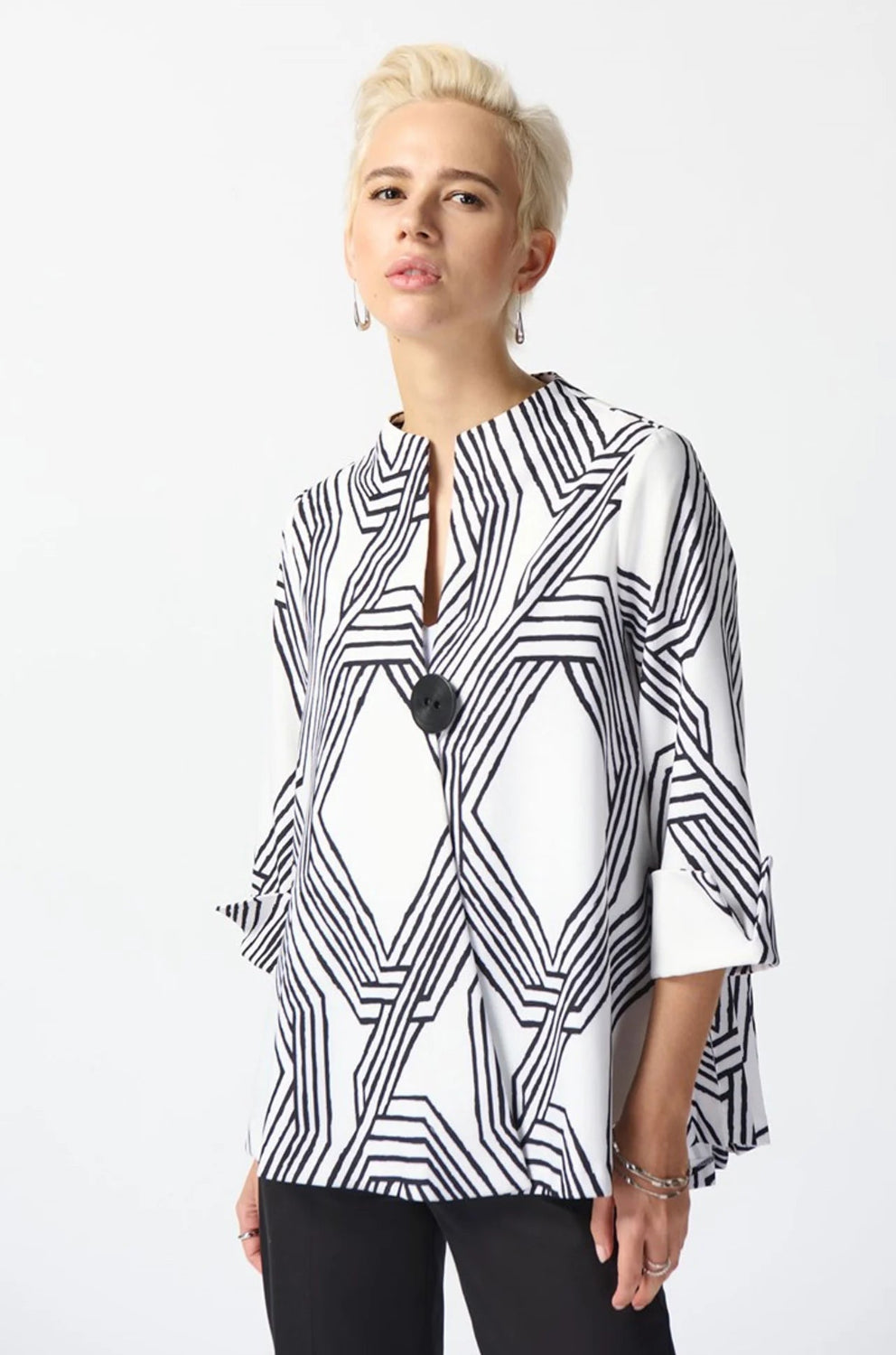 Joseph Ribkoff Lux Twill Geometric Print Trapeze Jacket 242185