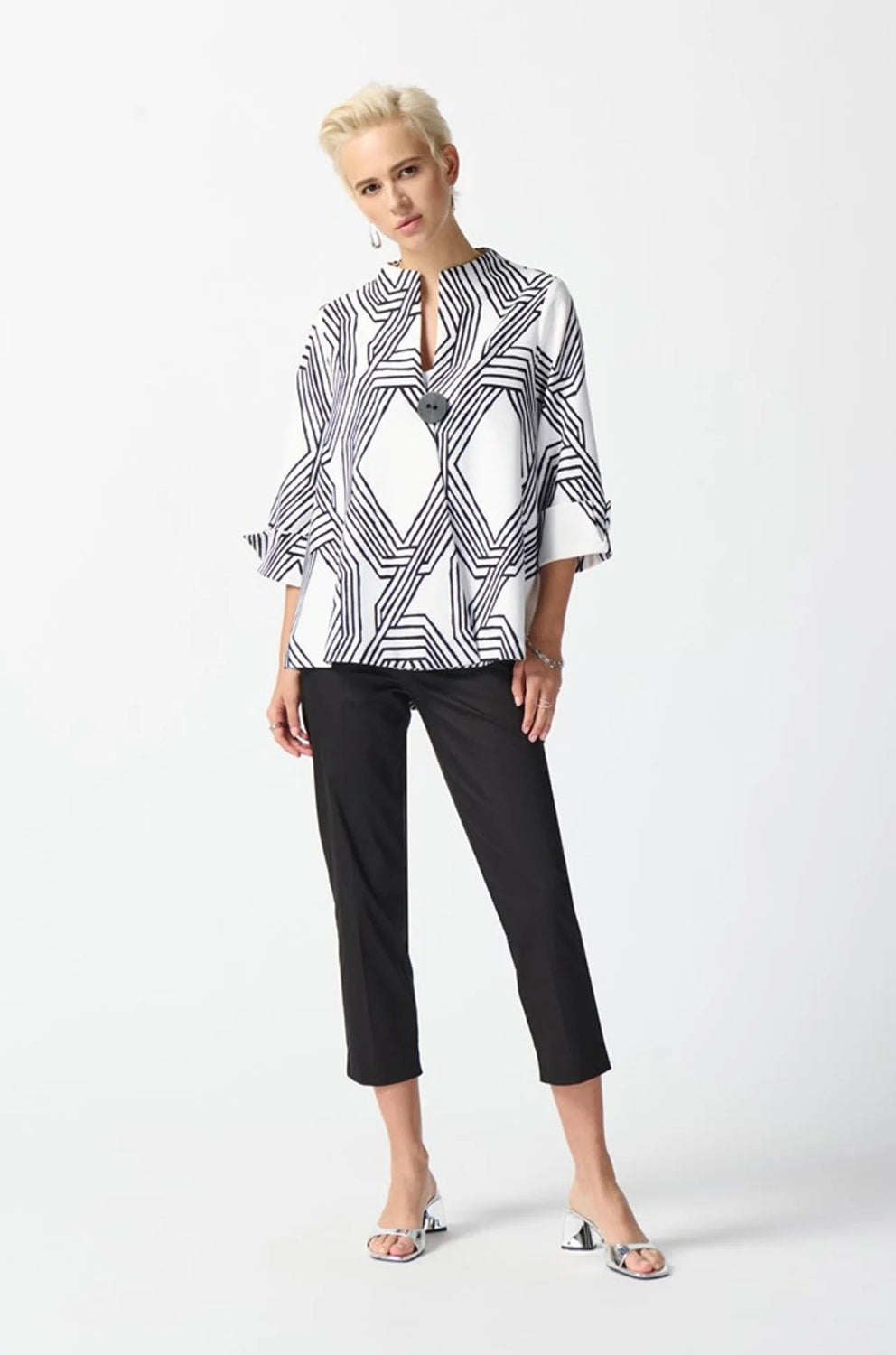 Joseph Ribkoff Lux Twill Geometric Print Trapeze Jacket 242185