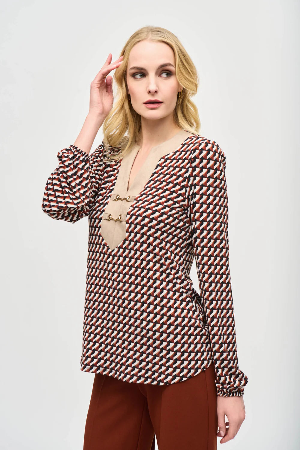 Joseph Ribkoff  Geometric Print Flared Top Style 243184