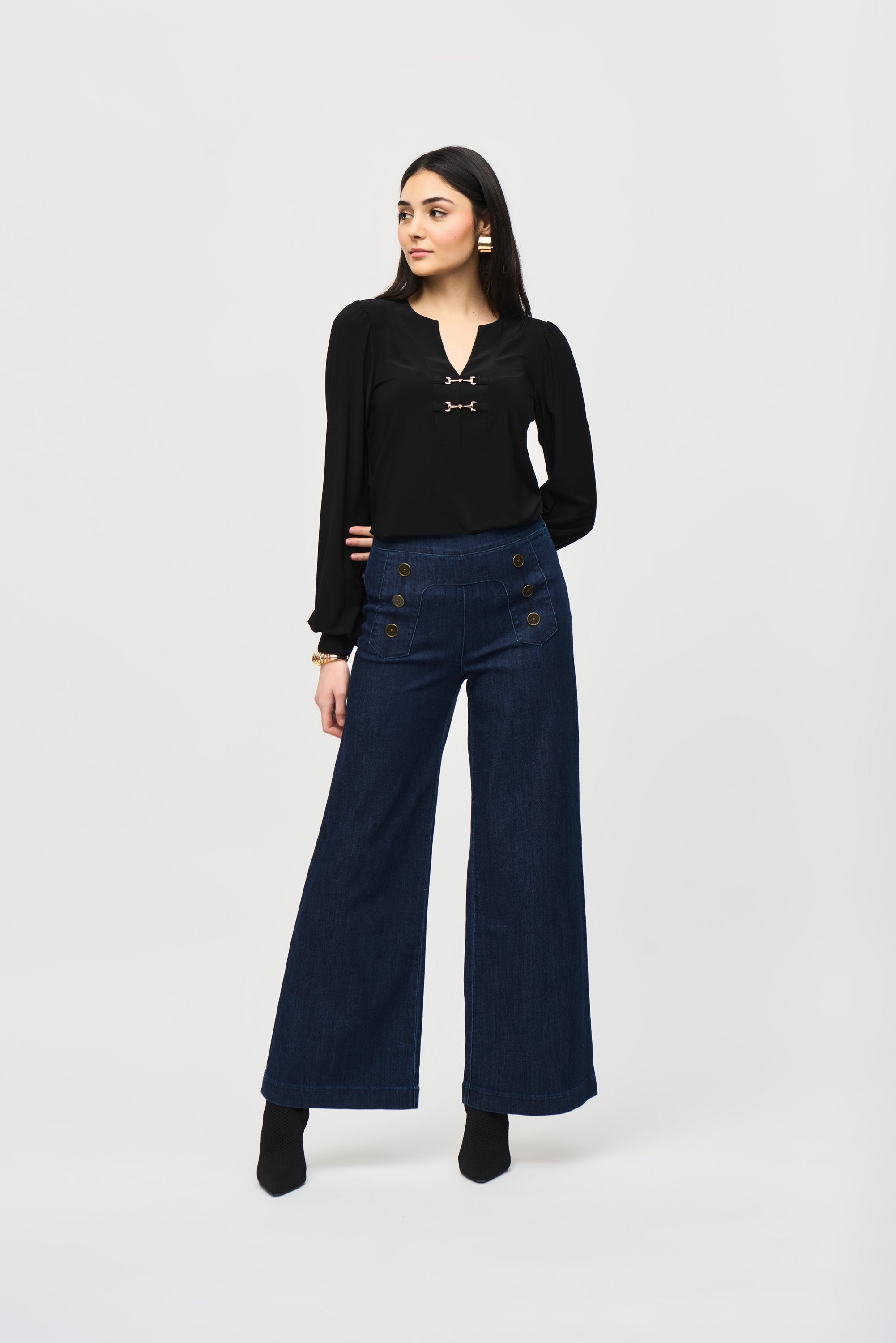 Joseph Ribkoff Metallic Puff Sleeve Blouse 243185