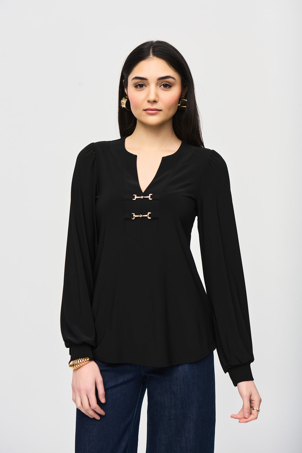 Joseph Ribkoff Metallic Puff Sleeve Blouse 243185