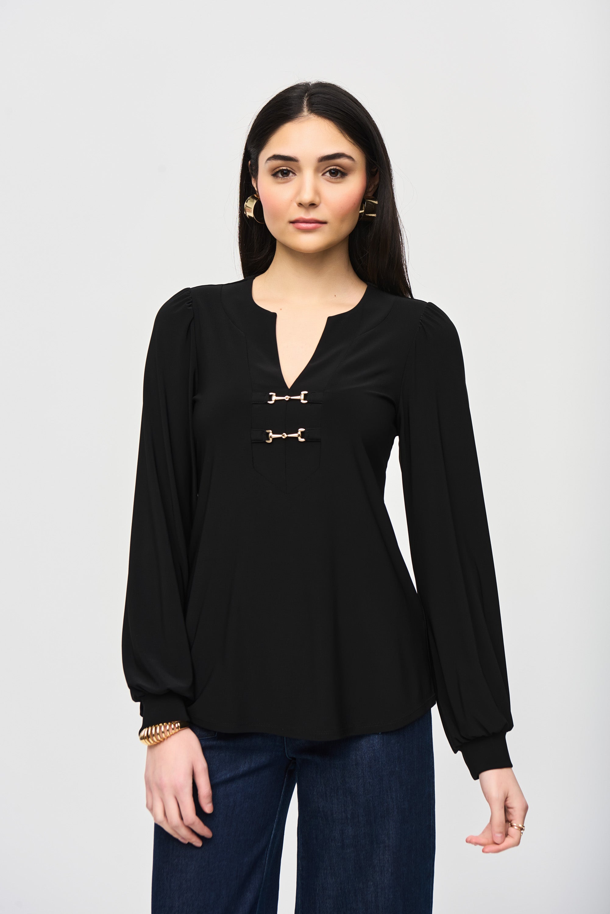 Joseph Ribkoff Metallic Puff Sleeve Blouse 243185