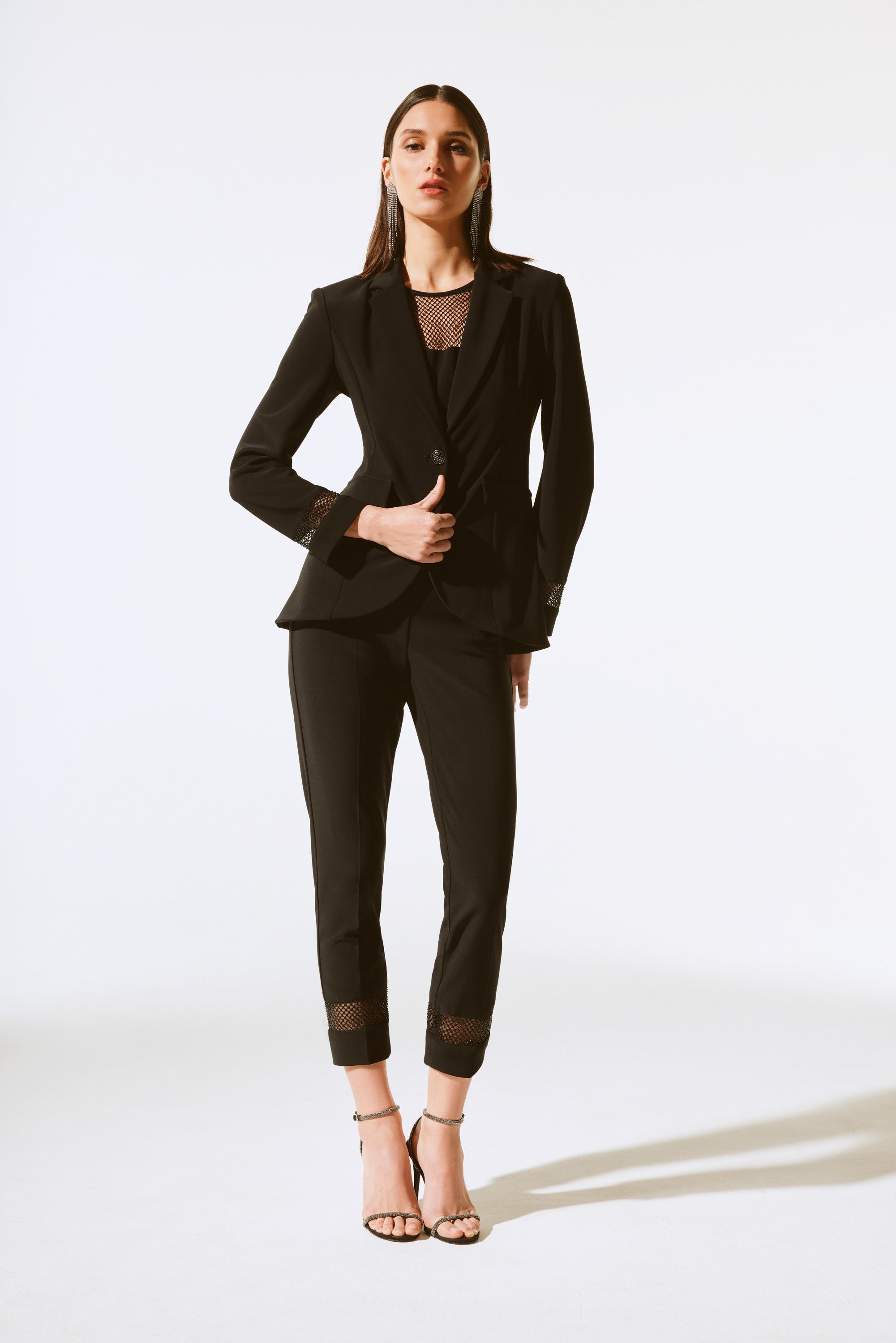 Joseph Ribkoff Signature | Silky Knit and Rhinestone Mesh Blazer 243752