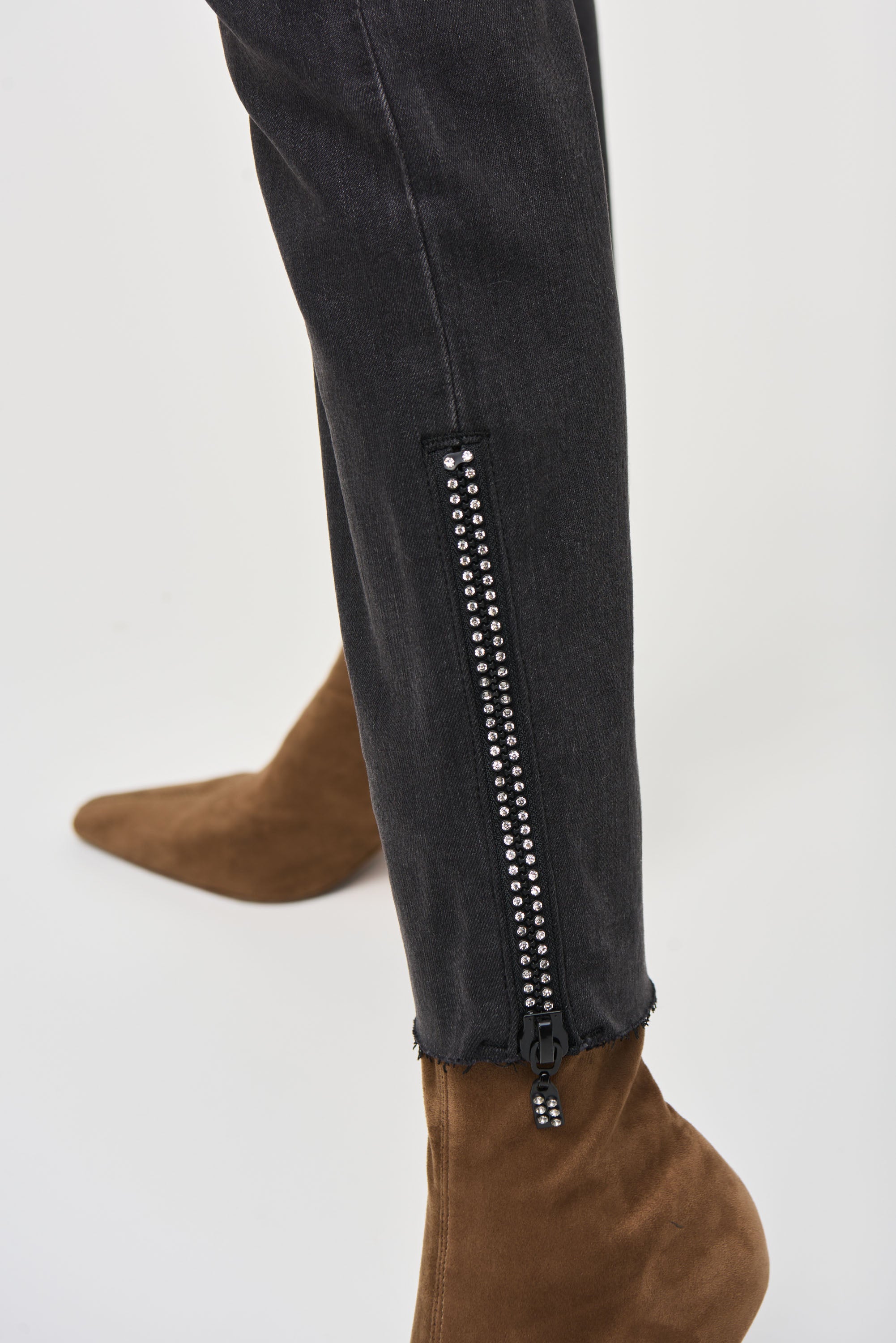 Joseph Ribkoff Denim Pants With Rhinestones and Mesh Detail 243914