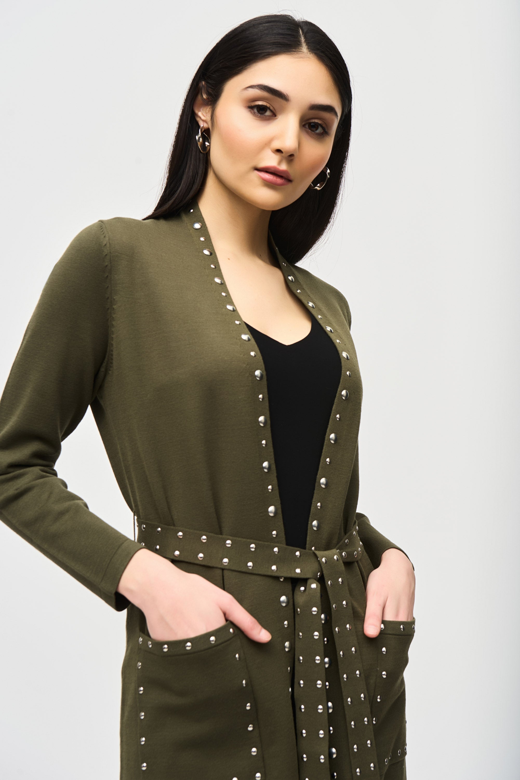 Joseph Ribkoff Sweater Knit Coat with V-Shape Neckline 234919F24
