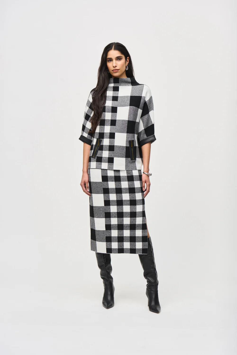 Joseph Ribkoff Plaid Jacquard Knit Sweater 243946