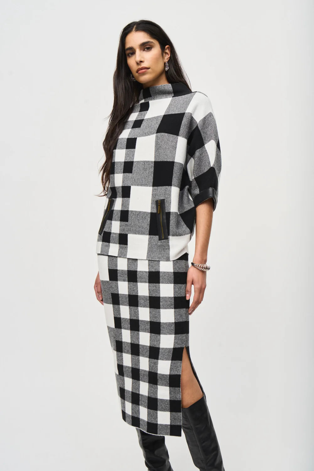 Joseph Ribkoff Plaid Jacquard Knit Sweater 243946
