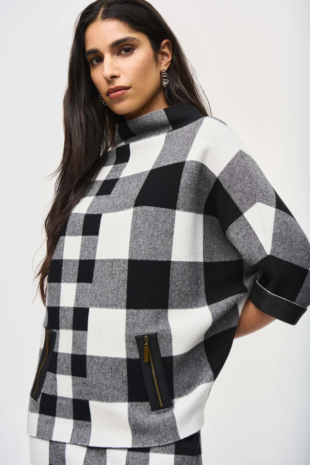 Joseph Ribkoff Plaid Jacquard Knit Sweater 243946