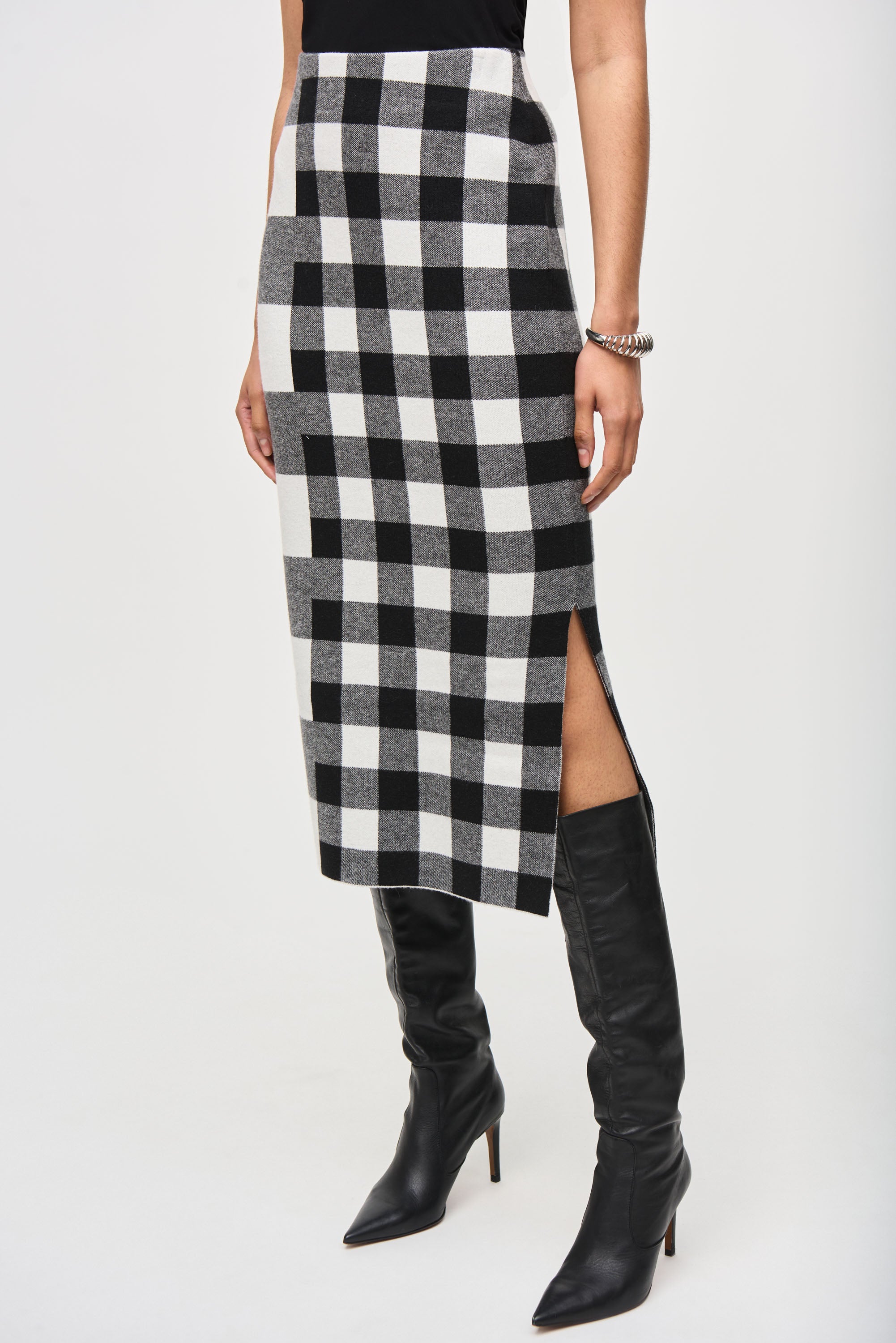 Joseph Ribkoff Plaid Jacquard Knit Skirt 243947