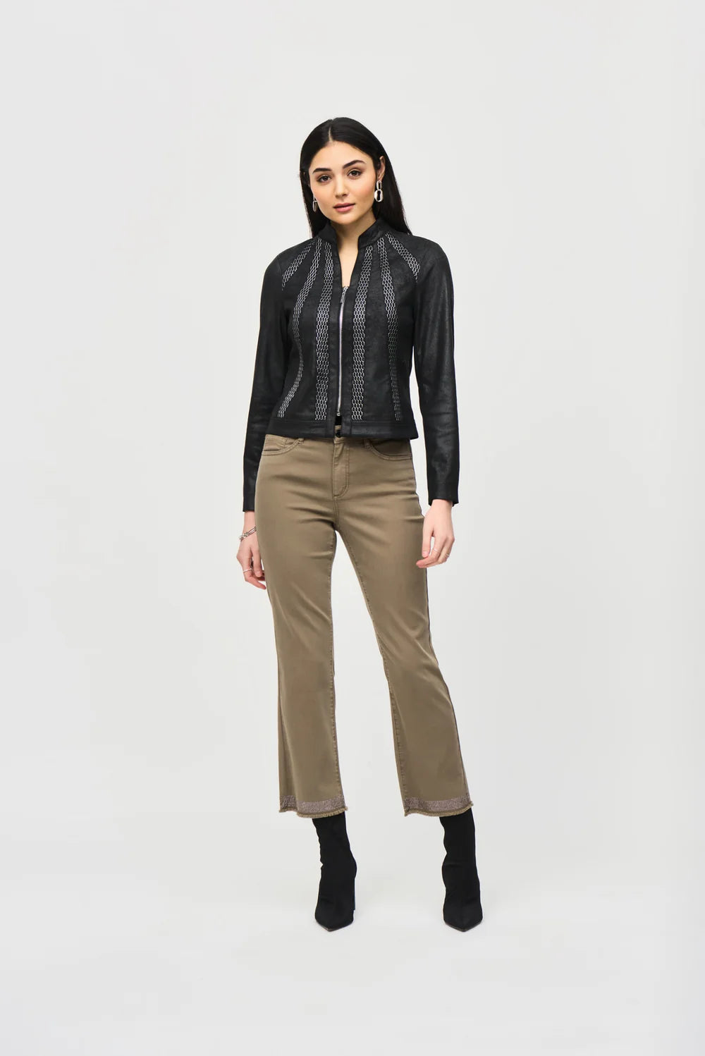 Joseph Ribkoff Faux Suede Jacket With Metallic Mesh Detail 243972