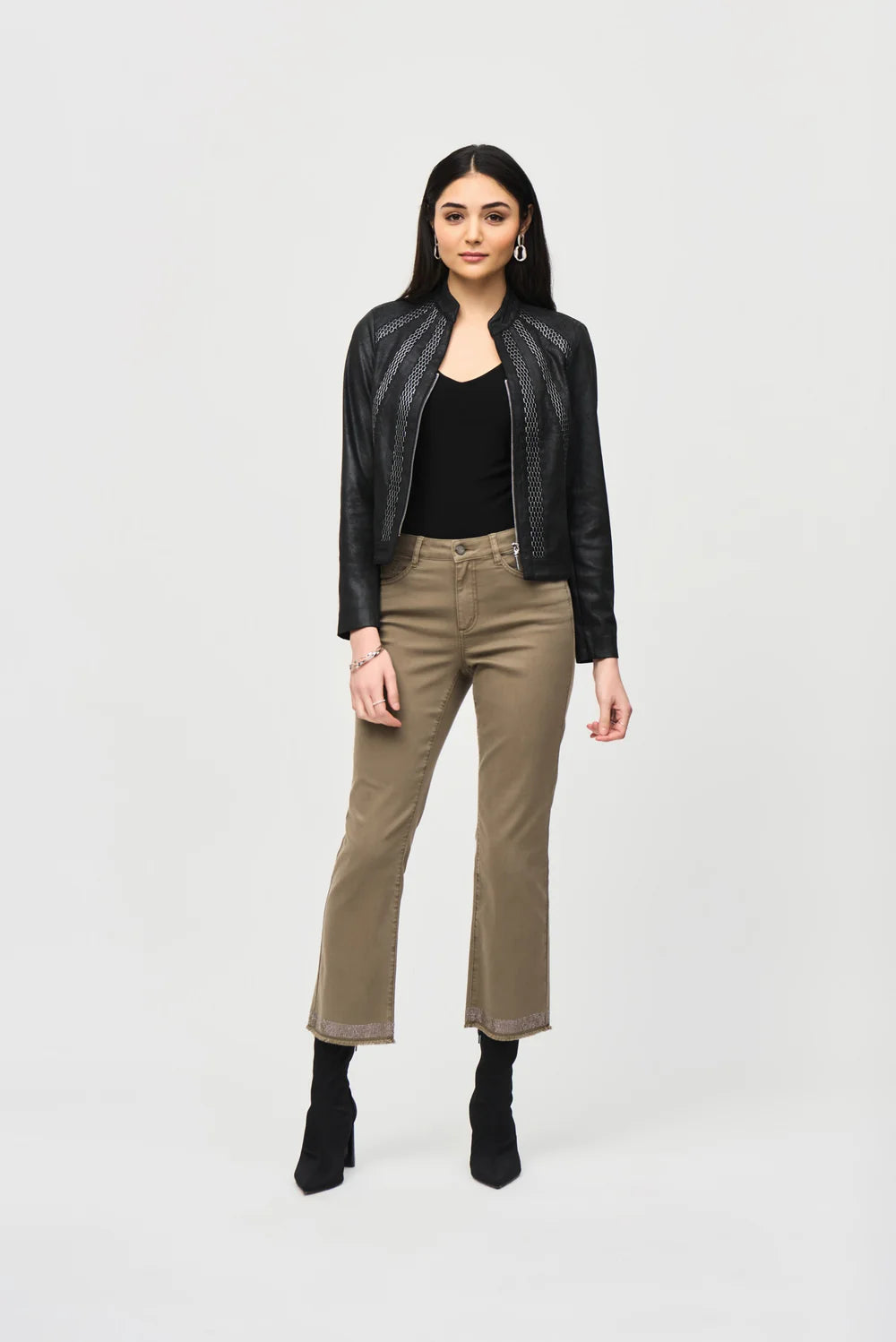 Joseph Ribkoff Faux Suede Jacket With Metallic Mesh Detail 243972