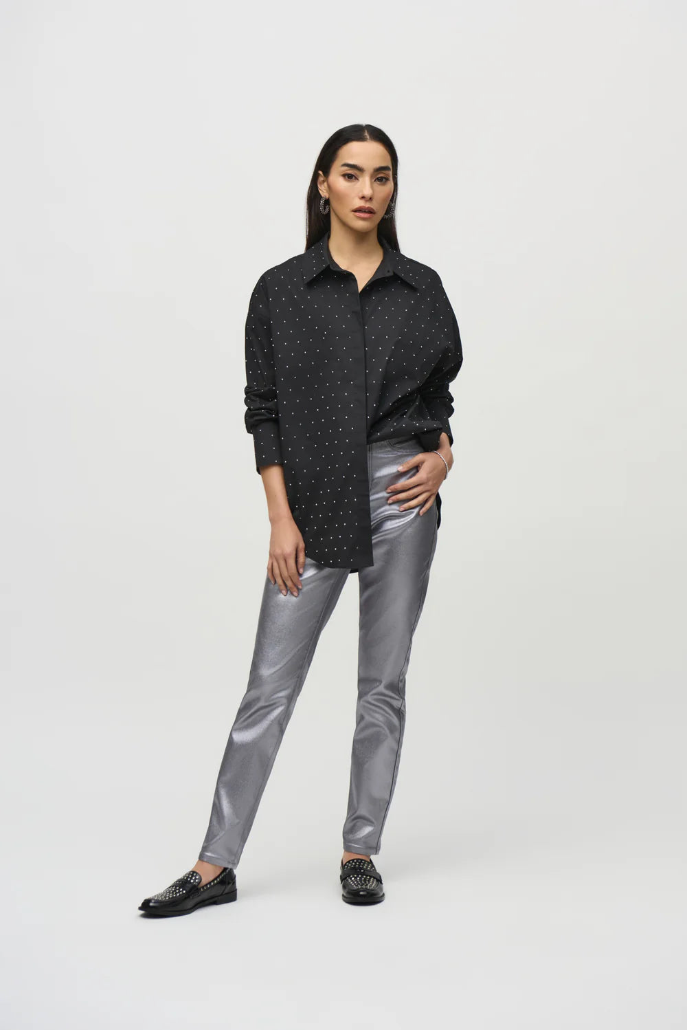Joseph Ribkoff Stretch Cotton Blouse With Rhinestones 244950