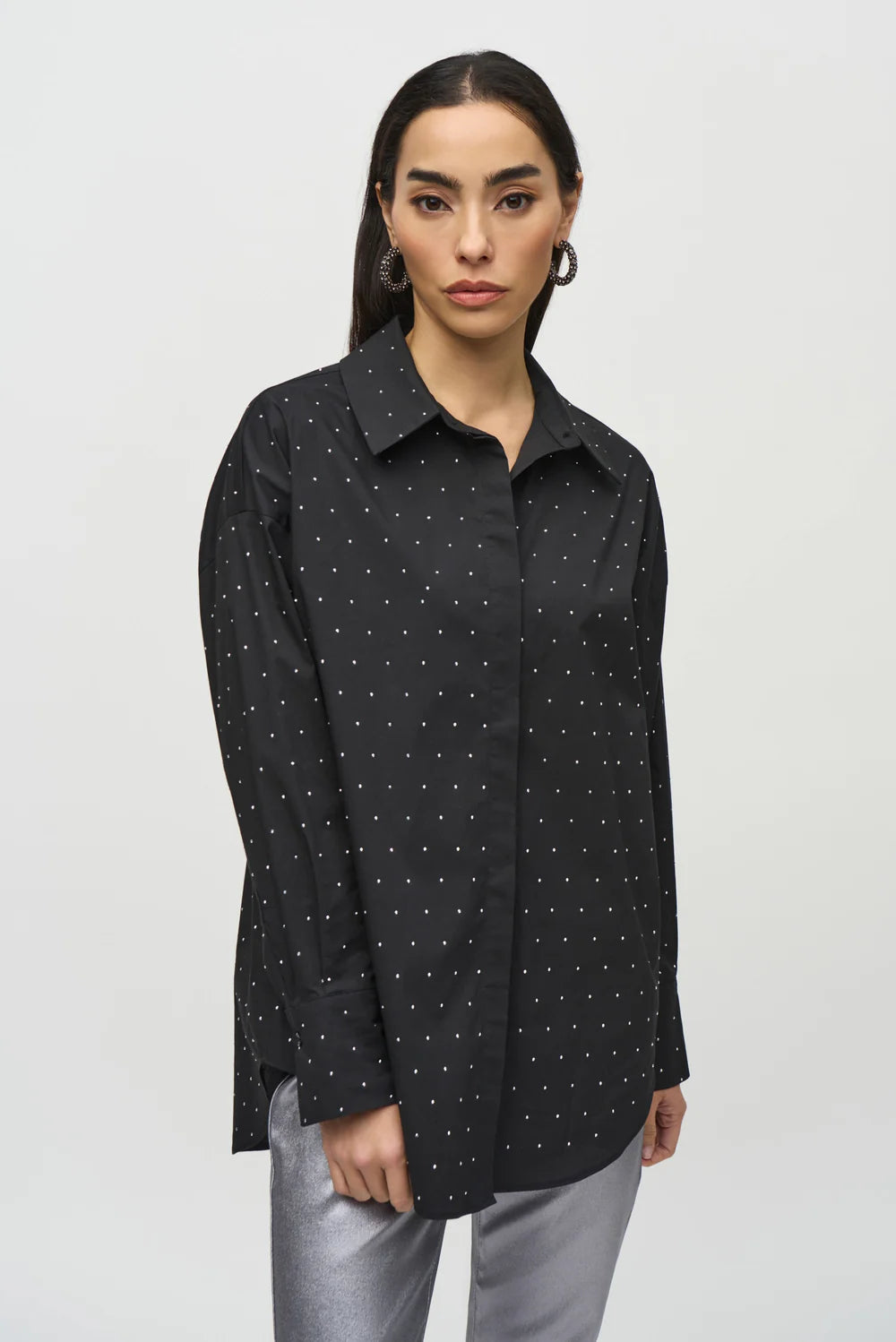 Joseph Ribkoff Stretch Cotton Blouse With Rhinestones 244950