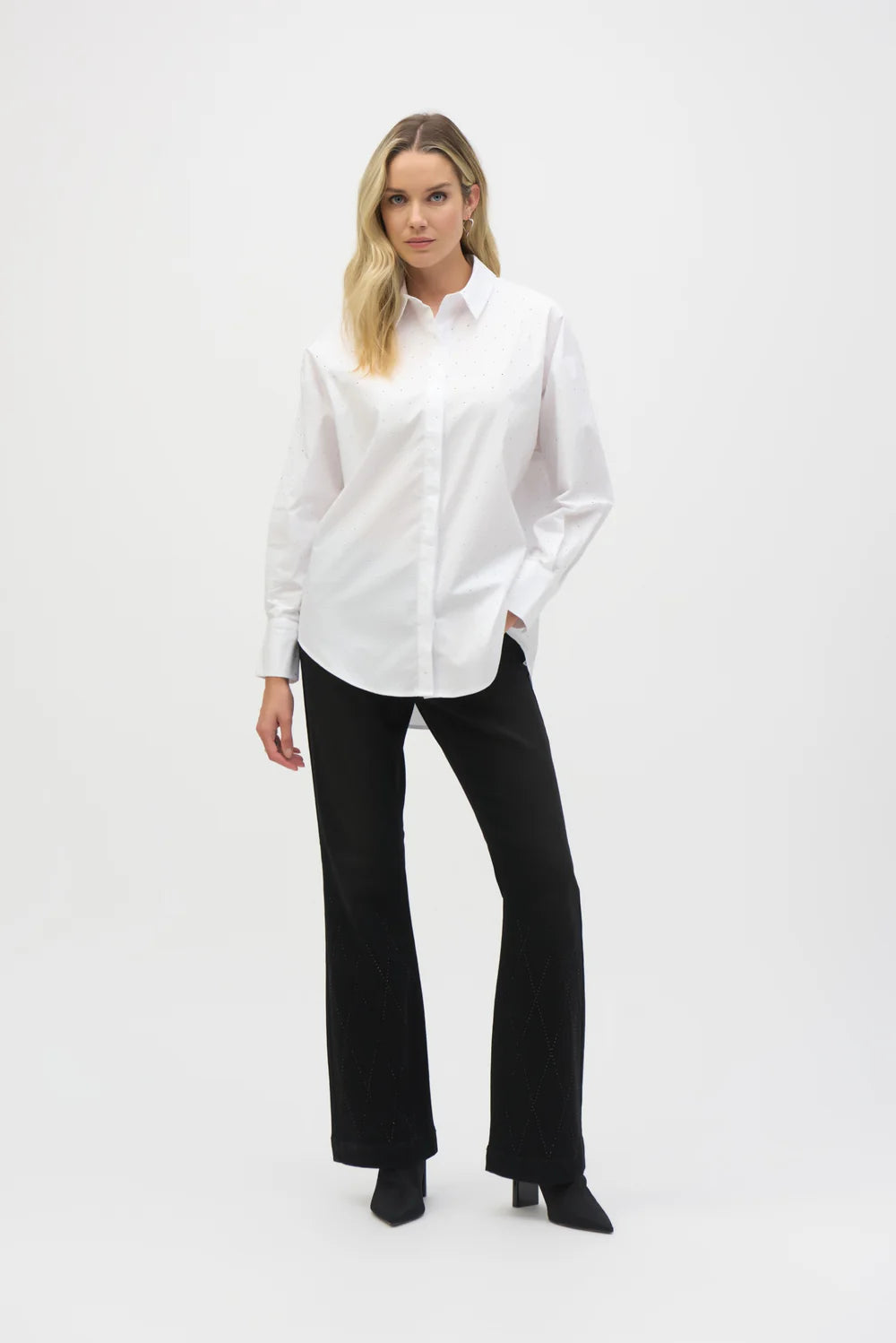 Joseph Ribkoff Stretch Cotton Blouse With Rhinestones 244950
