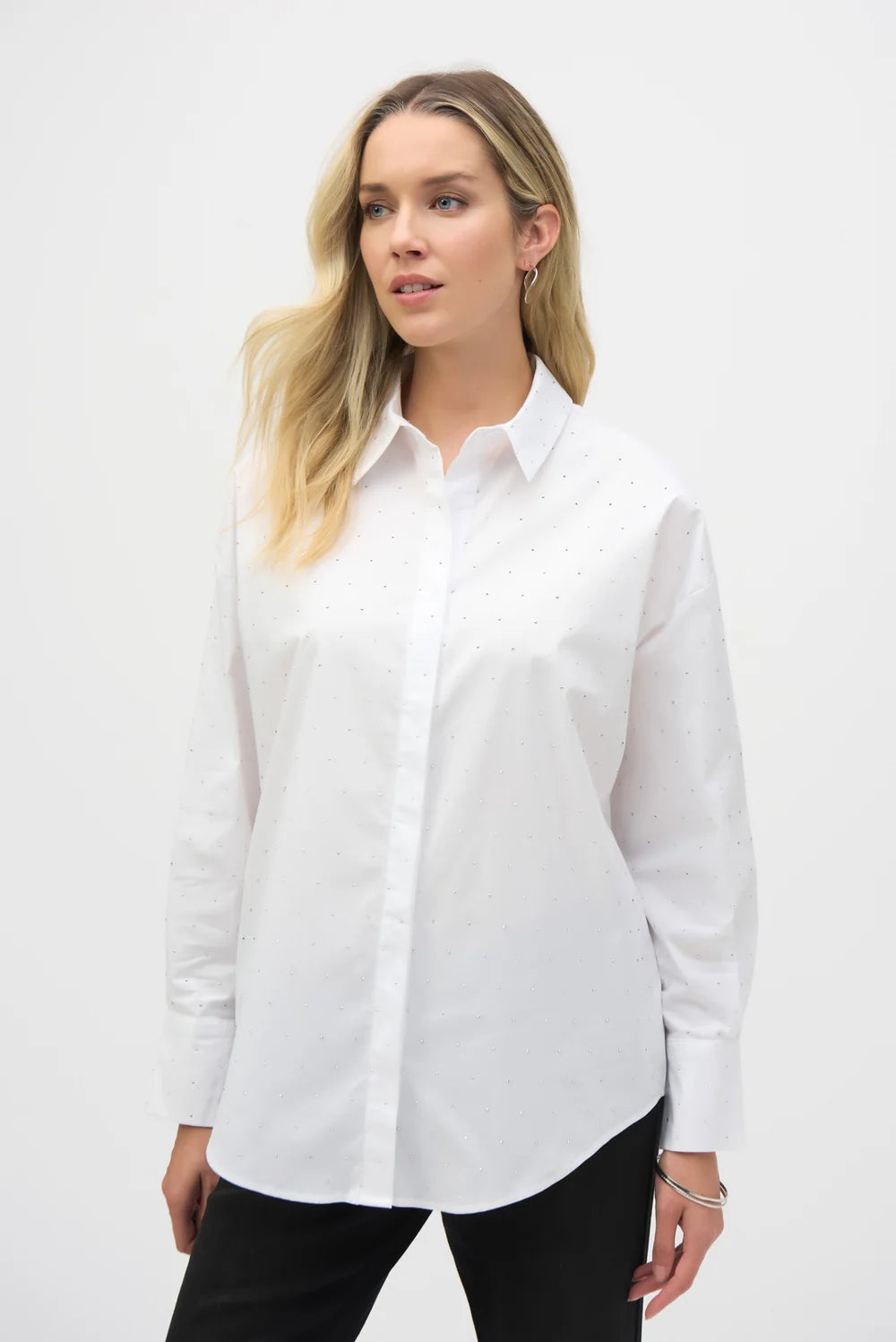 Joseph Ribkoff Stretch Cotton Blouse With Rhinestones 244950