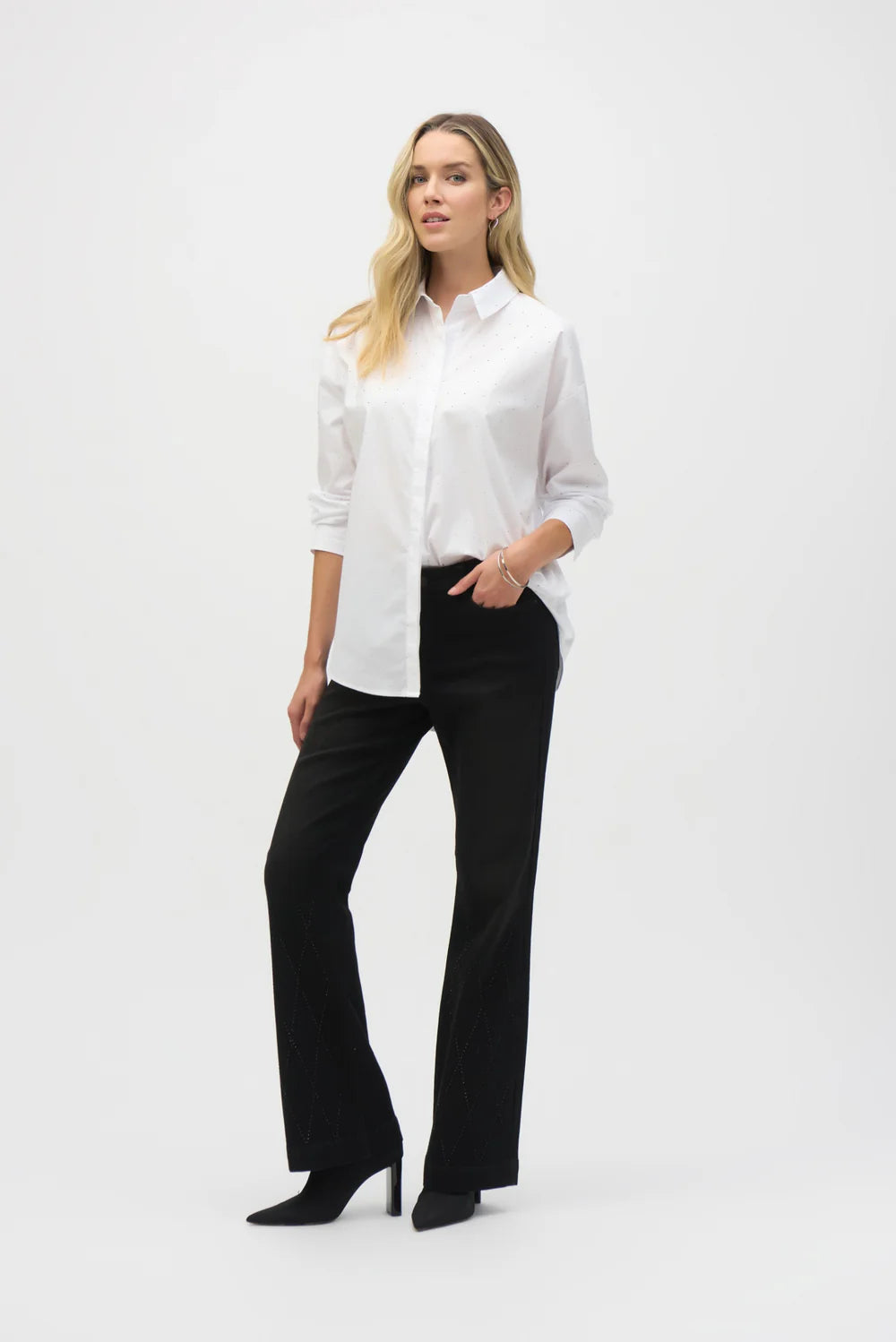 Joseph Ribkoff Stretch Cotton Blouse With Rhinestones 244950