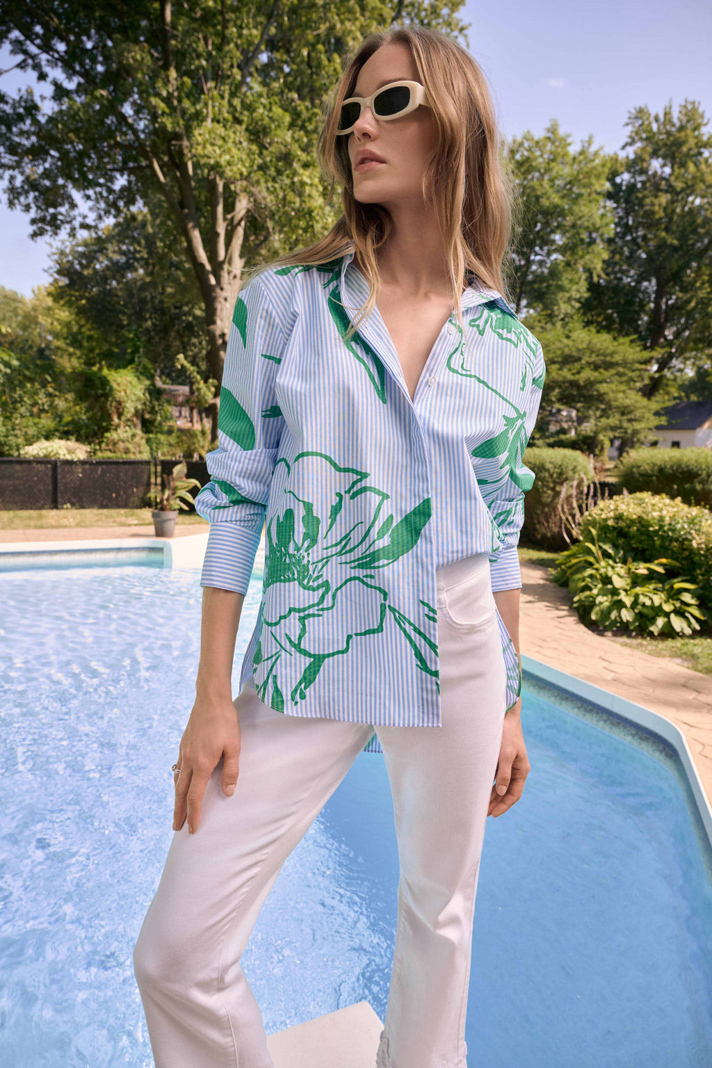 Joseph Ribkoff Cotton Stripe Floral Print Boxy Blouse 262951