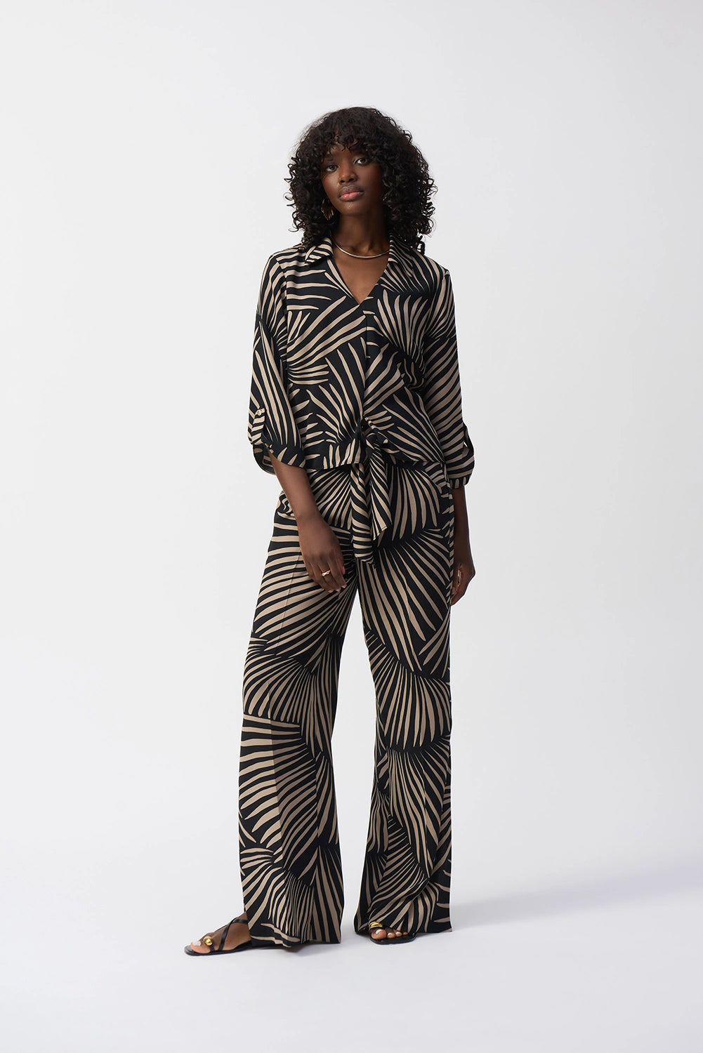 Joseph Ribkoff Gauze Tropical Print Wide-Leg Pants 251085