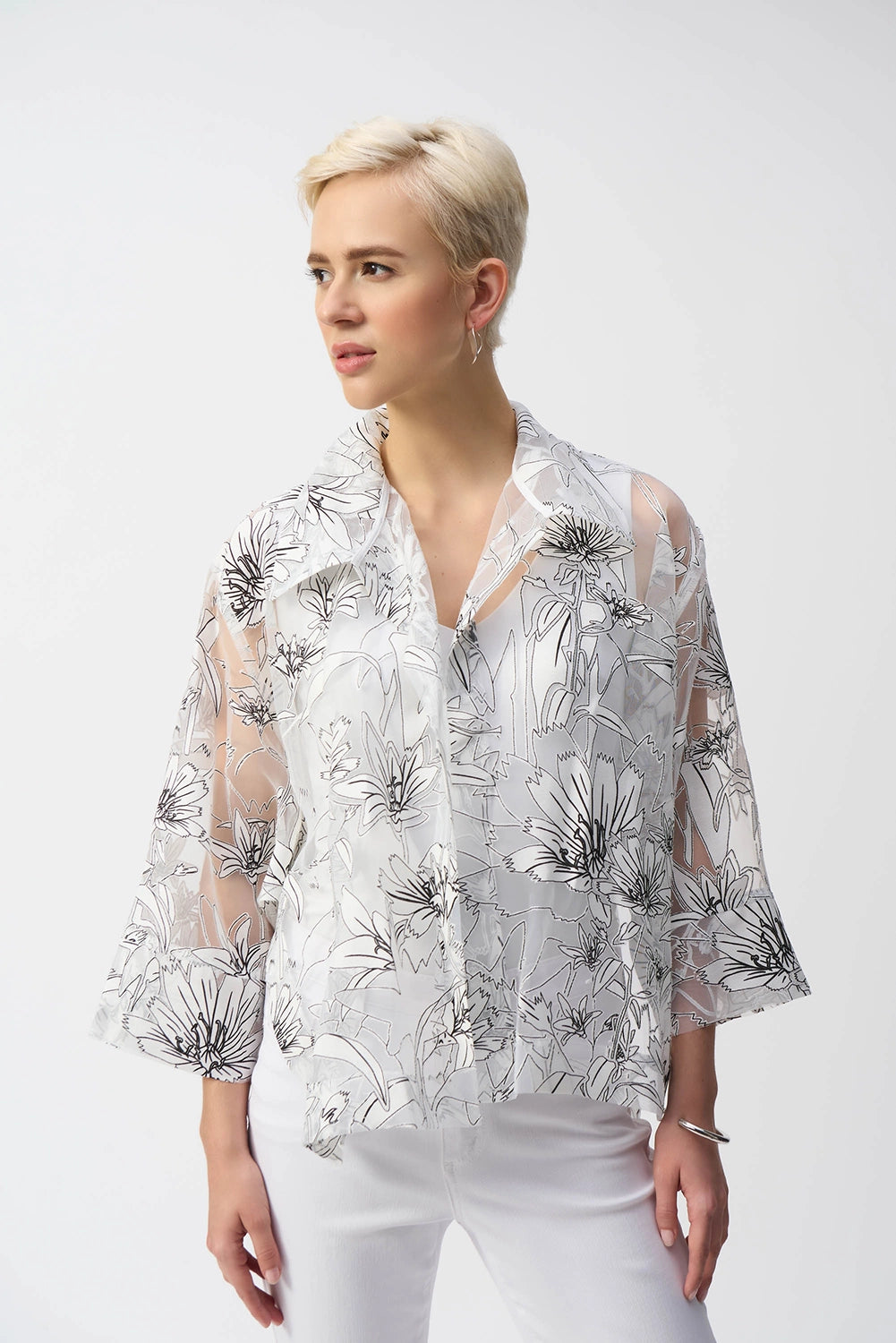 Joseph Ribkoff Organza Floral Print Boxy Cover-Up 251102