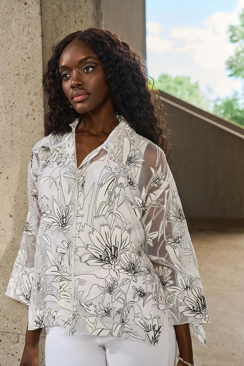 Joseph Ribkoff Organza Floral Print Boxy Cover-Up 251102