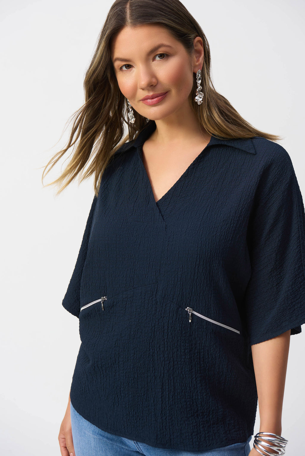 Joseph Ribkoff Seersucker Boxy High-Low Top 251165