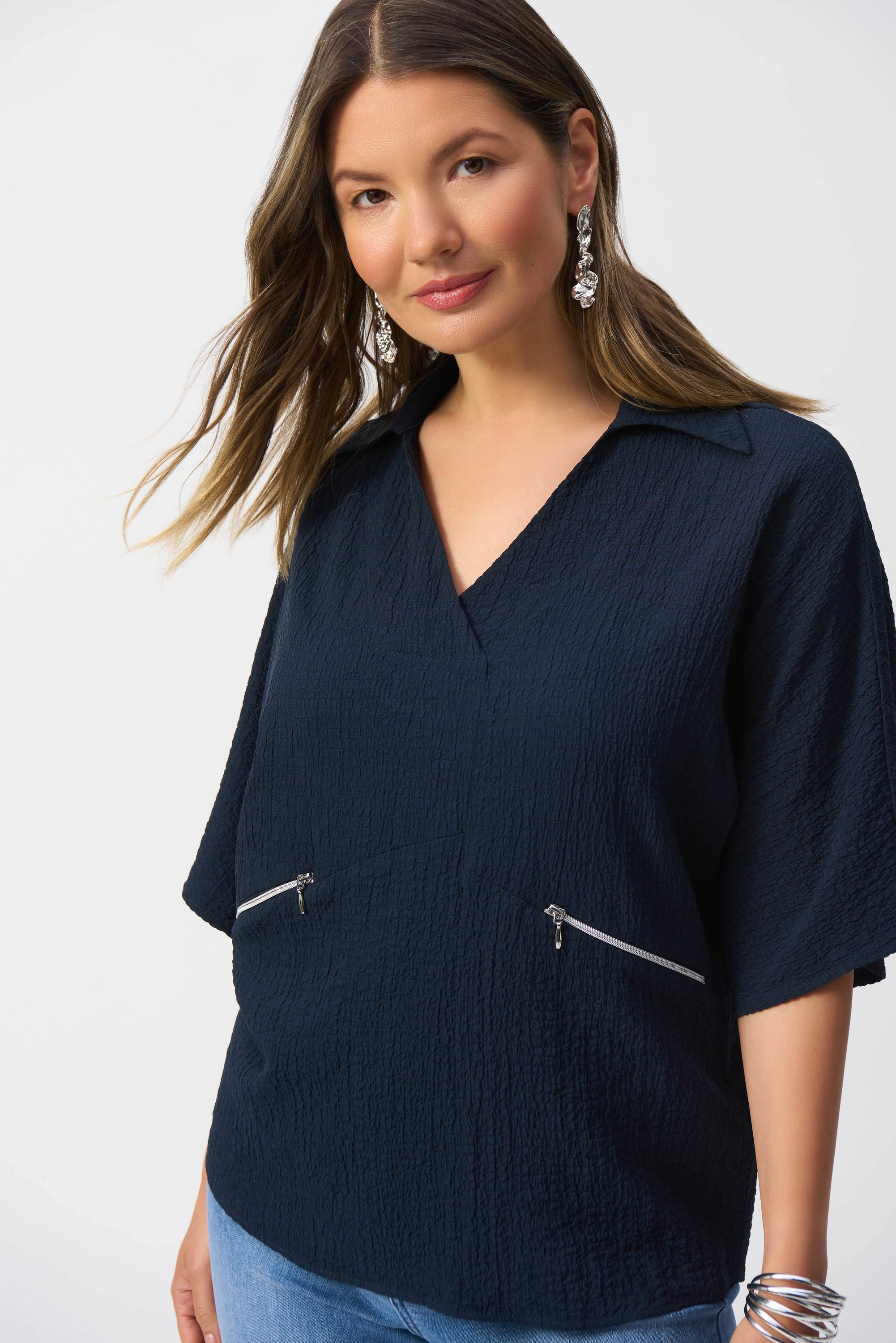 Joseph Ribkoff Seersucker Boxy High-Low Top 251165