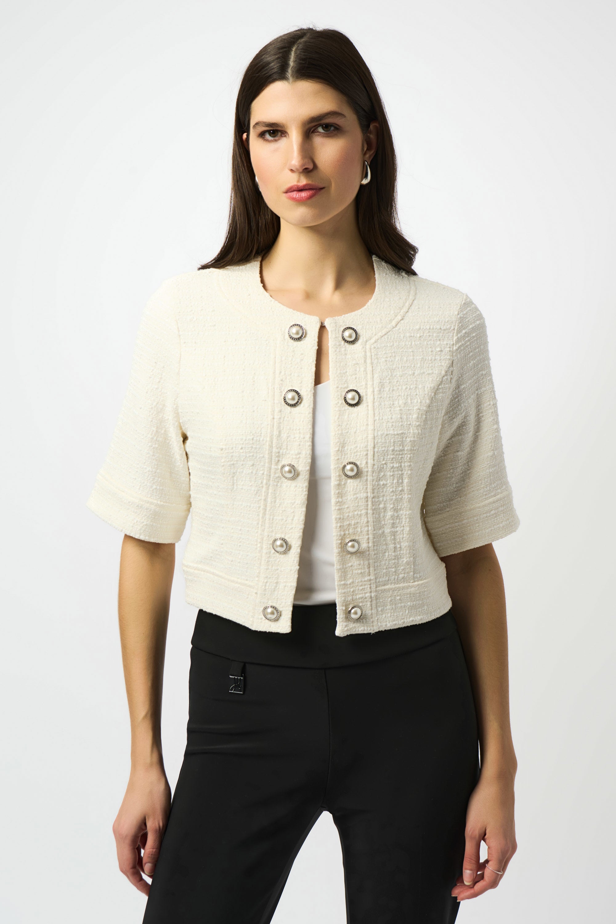 Joseph Ribkoff Bouclé Cropped Jacket With Decorative Buttons 251196